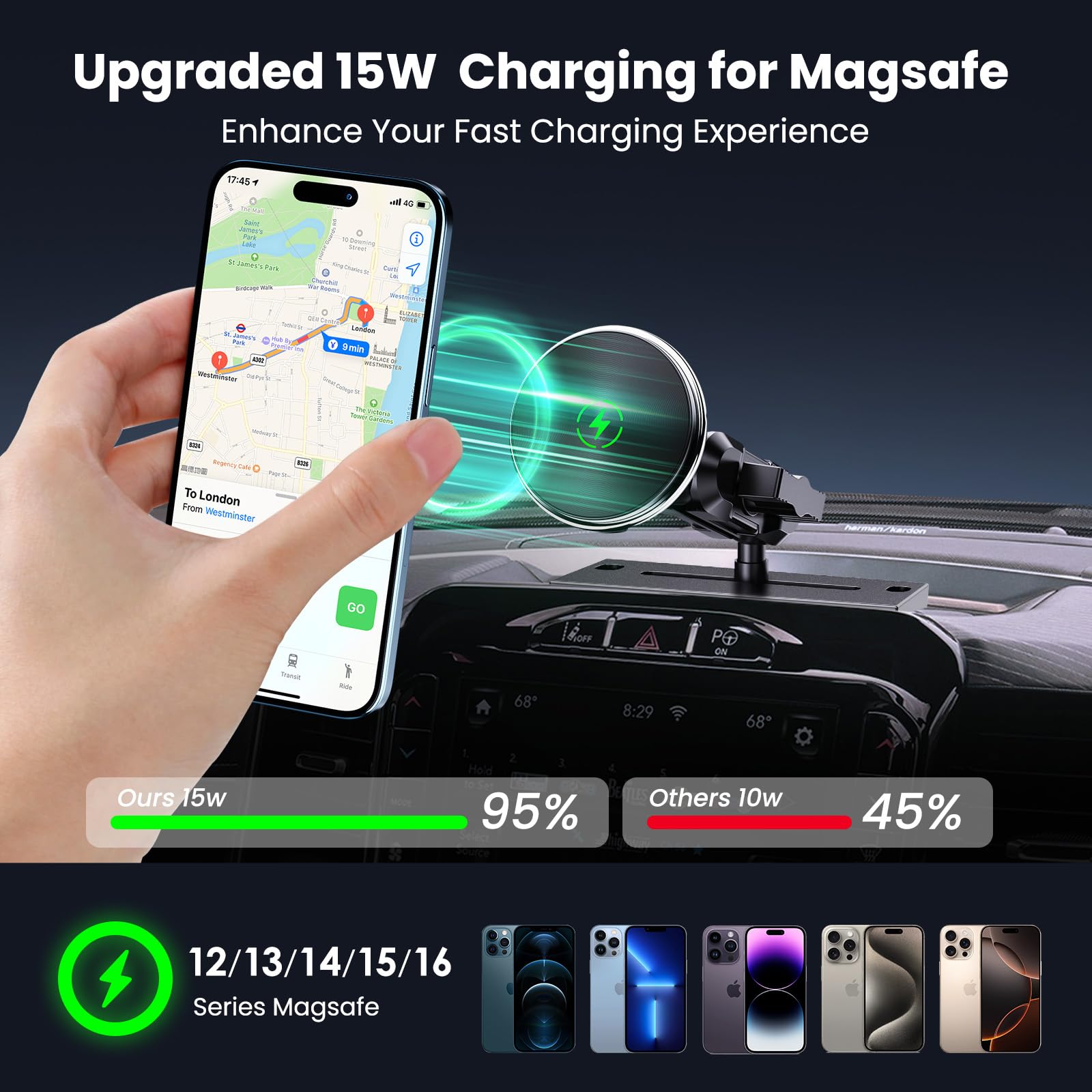 Upgraded Wireless Charger With Phone Mount For 2019+ Ram Truck, Dash Magnetic Mount Cell Phone Holder Compatible With 2019+ Dodg