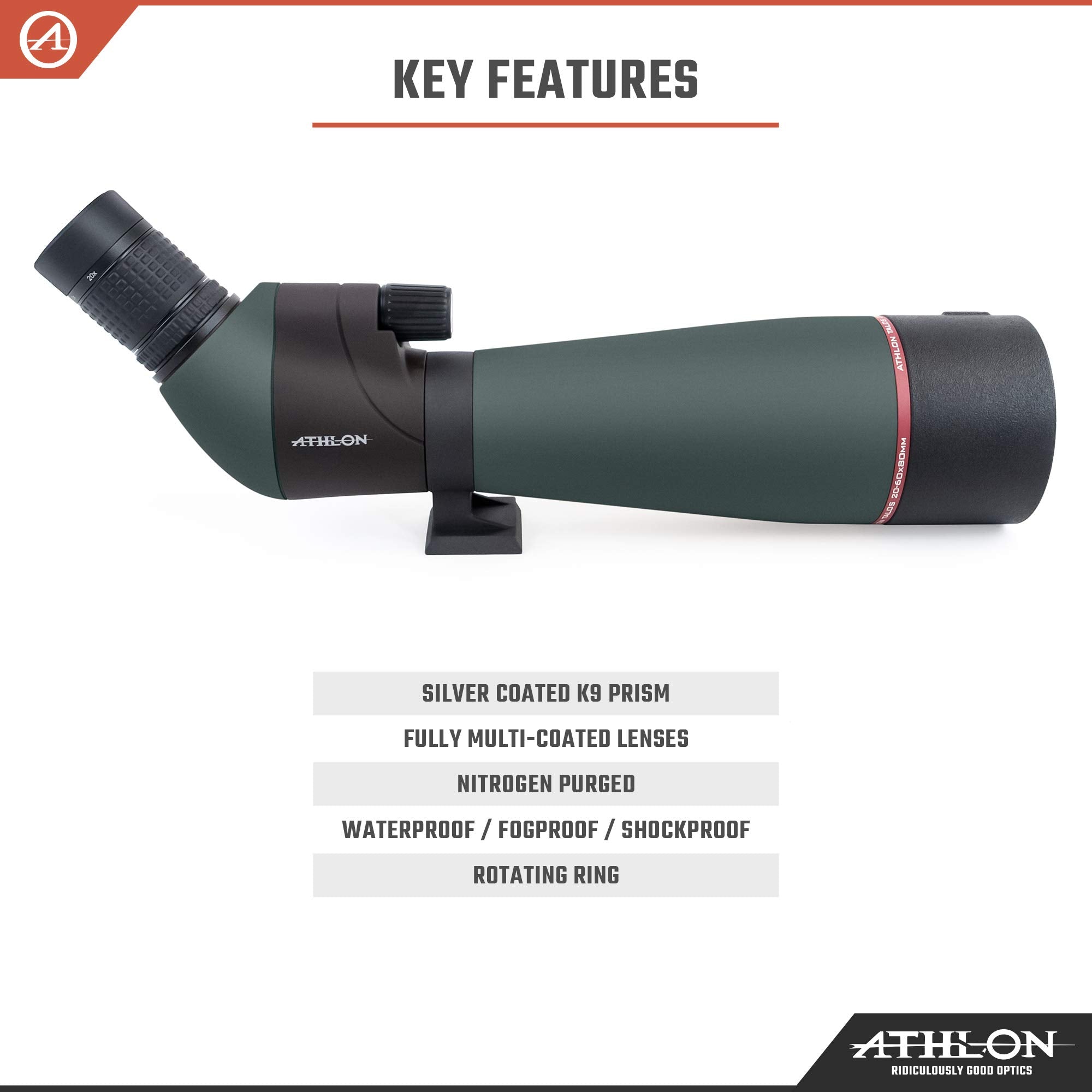 Athlon Optics Talos 20-60X80 Spotting Scope - Straight, Charcoal Grey