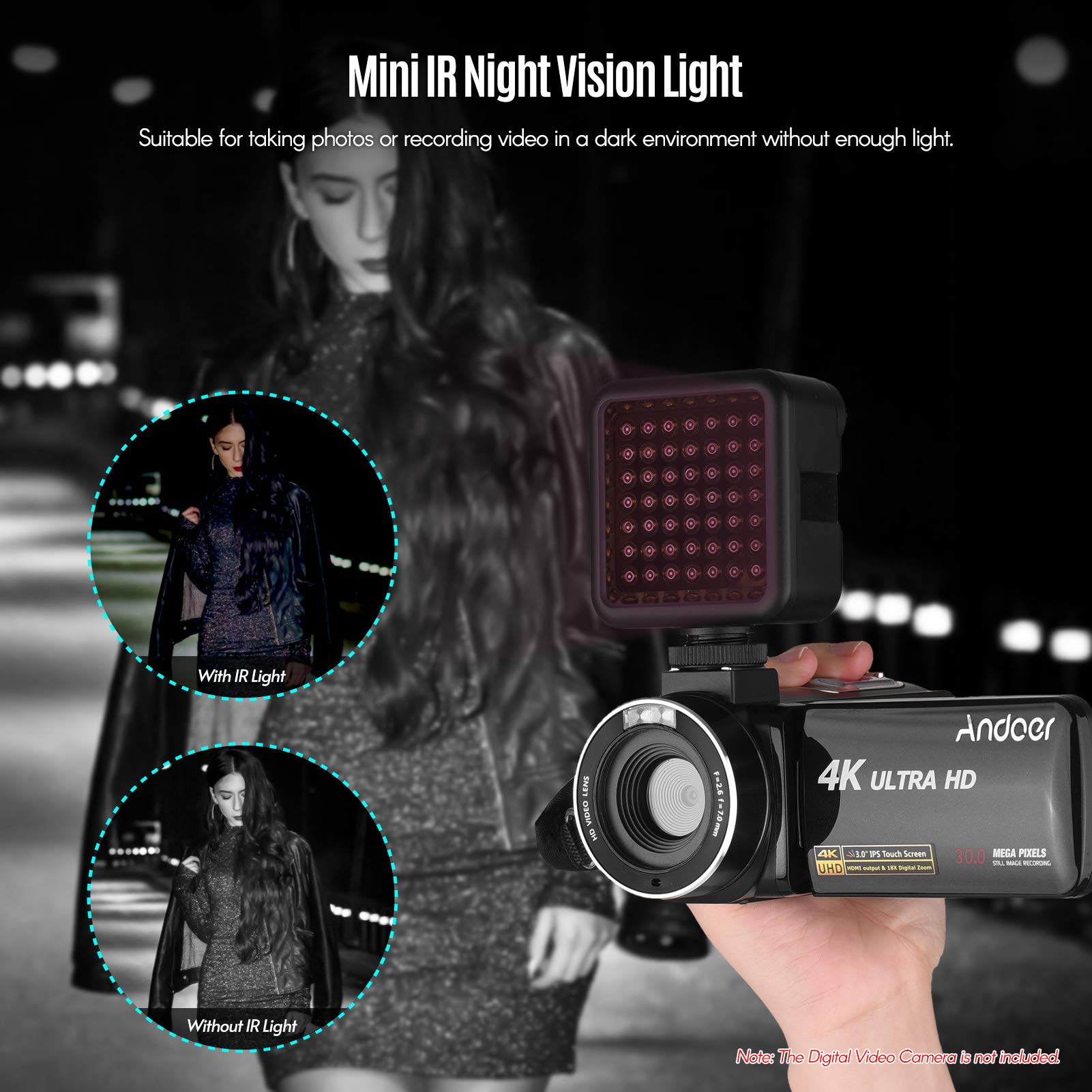 Mini Ir Night Vision Light Infrared Photography Light For Video Camera Camcorder Built In Rechargeable Battery With 3 Cold Shoe