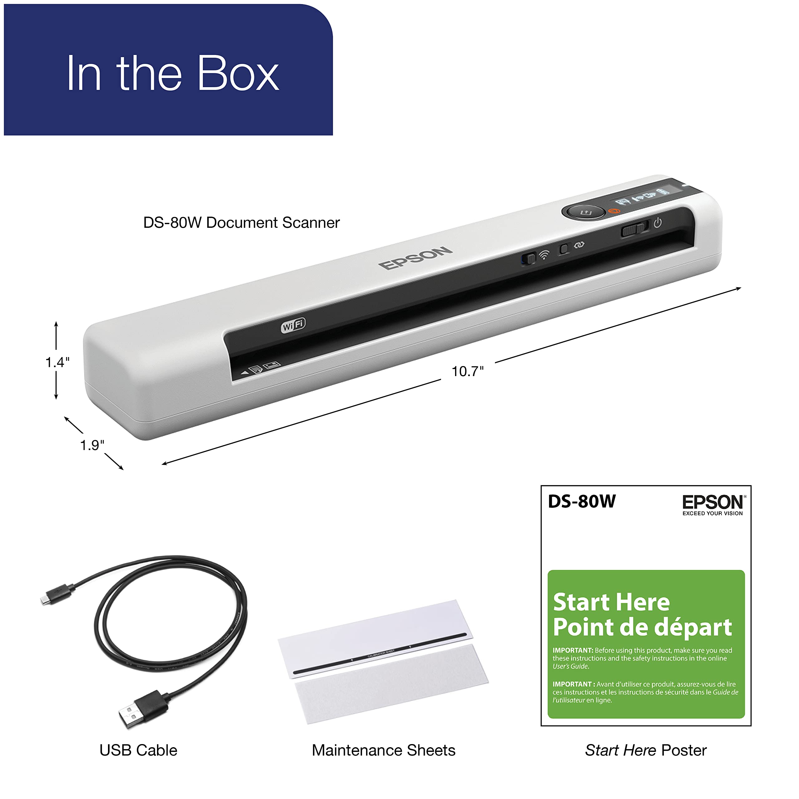 Epson Ds-80W Wireless Portable Sheet-Fed Document Scanner For Pc And Mac