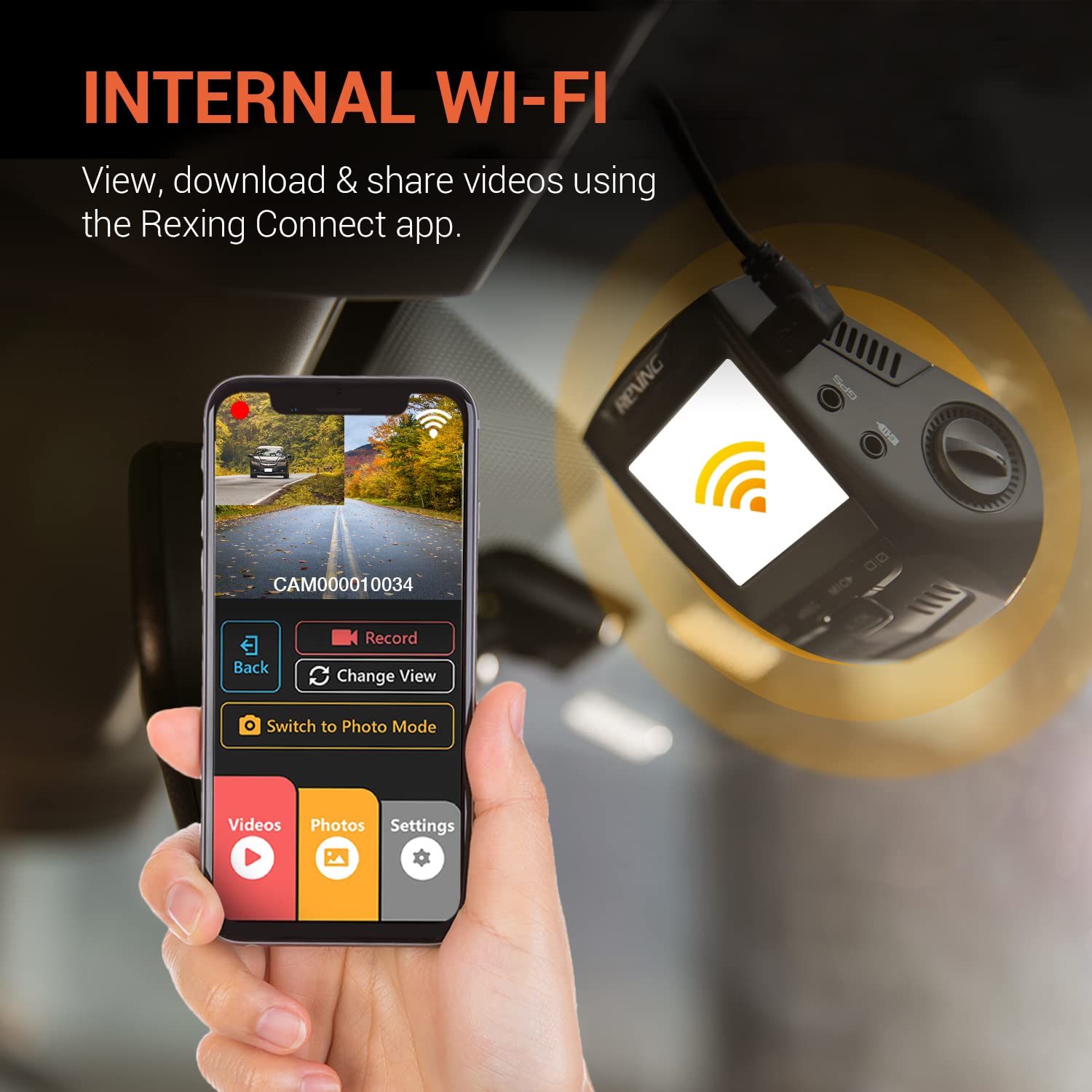 Rexing V1P 4K Car Dash Cam 2.4'' Lcd 2160P Front + 1080P Rear Wi Fi 170 Wide Angle Dual Channel With Rear Cam, G Sensor, Wdr, Lo