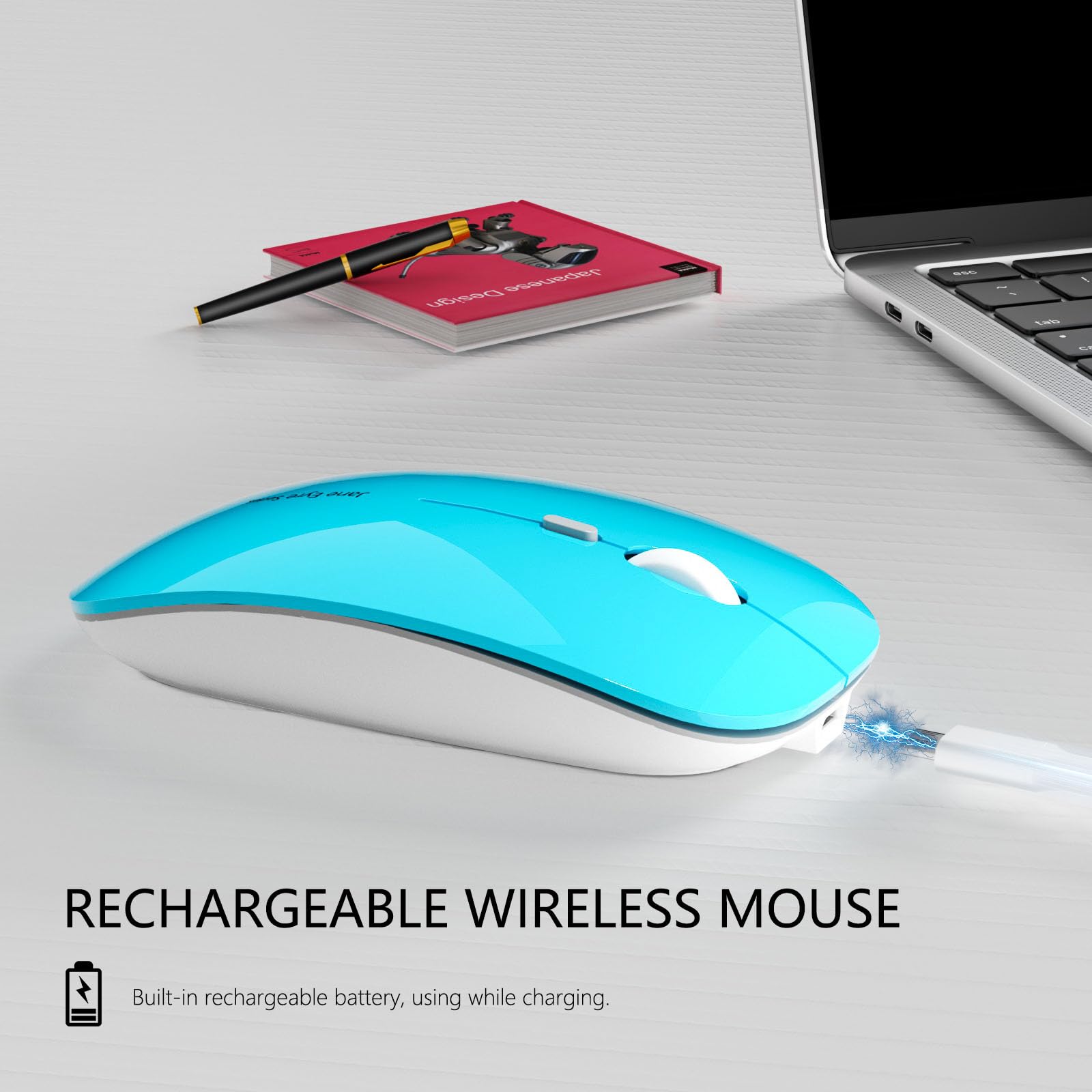 Uciefy Q5 Slim Rechargeable Wireless Mouse, 2.4G Optical Silent Ultra Thin Wireless Computer Mouse With Usb Receiver And Type C