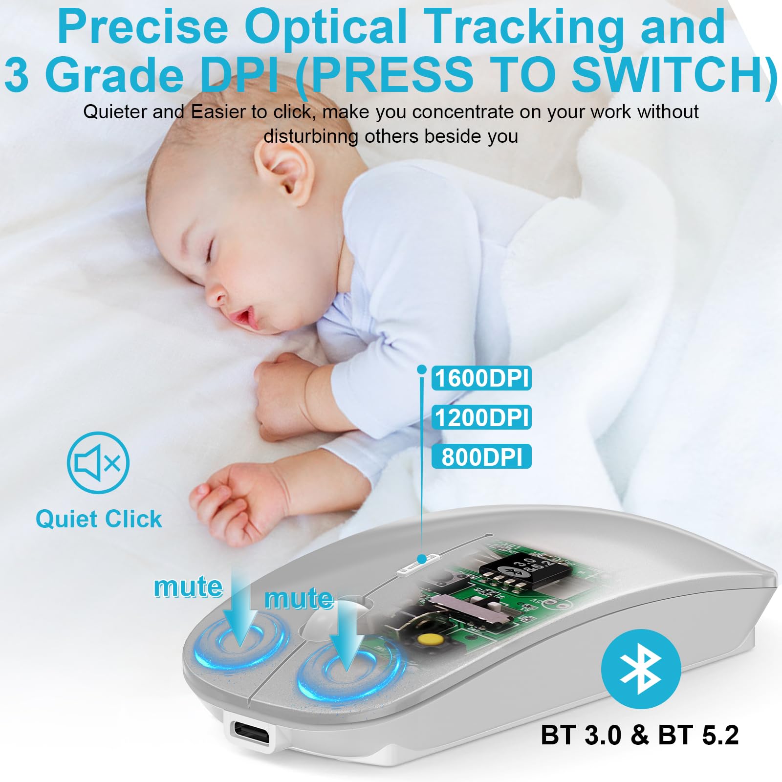 Bluetooth Wireless Mouse For Macbook Air Mac Pro Laptop Computer Ipad Pad Pc Optical Rechargeable Silent Mouse With Dual Mode Sw