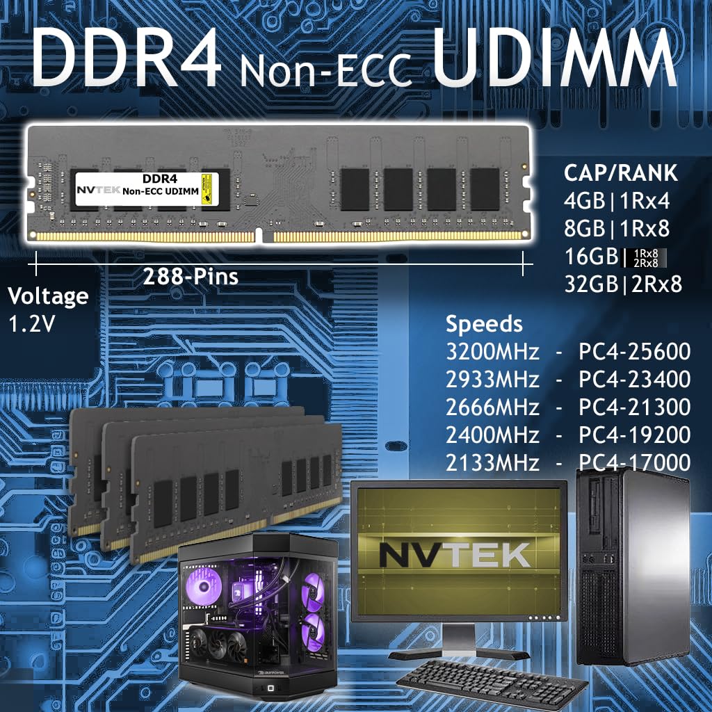 Nvtek 32Gb (4X8Gb) Ddr4 2400Mhz Pc4 19200 1Rx8 1.2V 288 Pin Non Ecc Unbuffered Udimm Desktop Pc Computer Memory Kit
