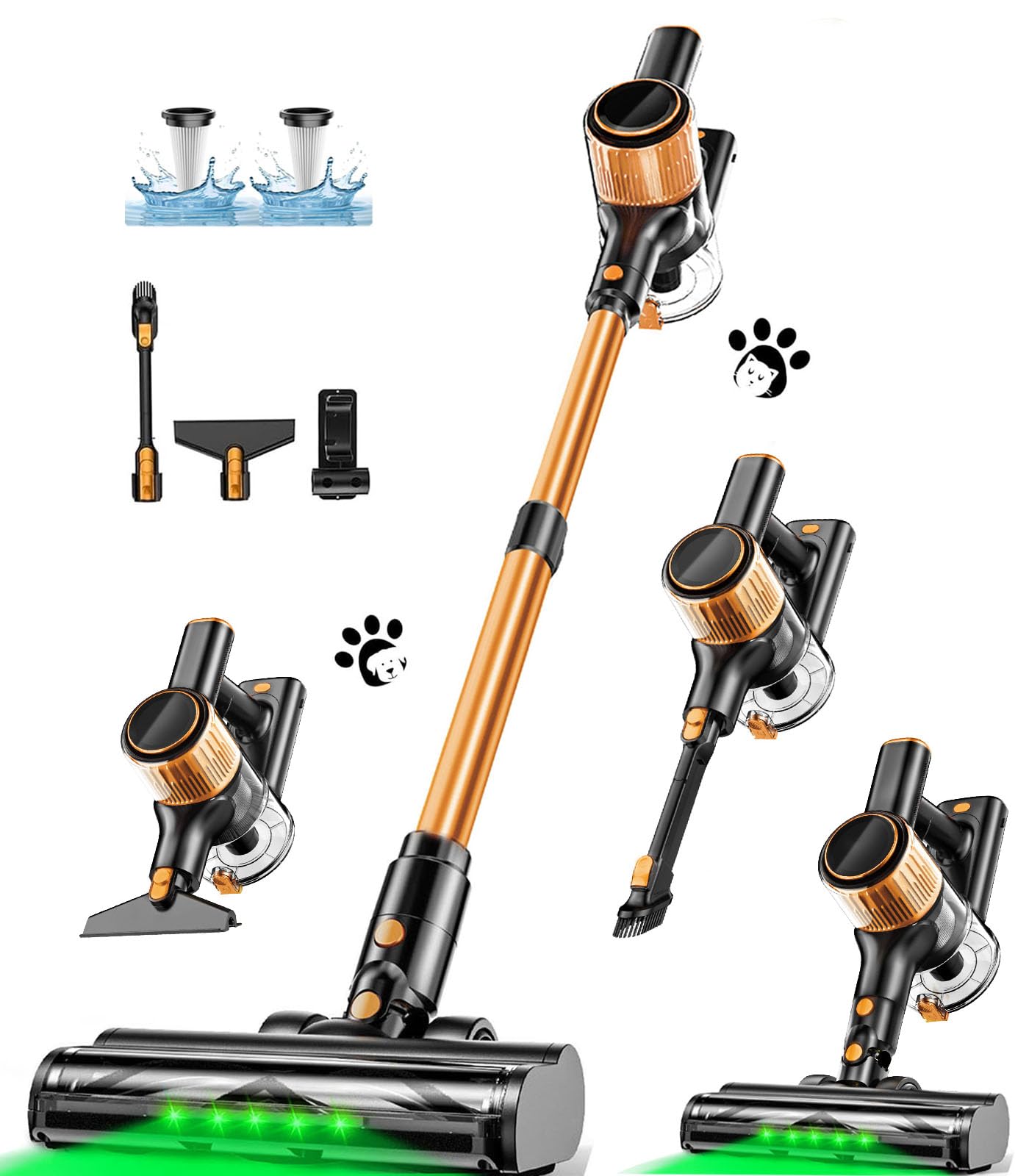 Cordless Vacuum Cleaner, 40Kpa 8 In 1 Powerful Suction Lightweight Stick Vacuum Cleaner For Home, Led Display, 3 Suction Modes, 