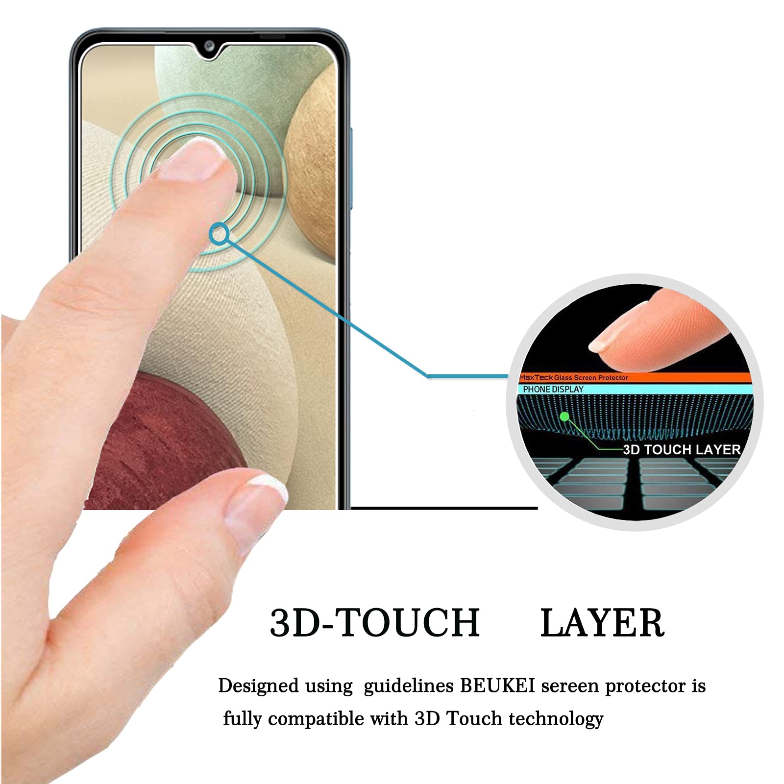 Beukei (3 Pack) Screen Protector For Samsung Galaxy A12 Screen Protector Tempered Glass, 6.5 Inch, 9H Hardness, Anti Scratch, Bubble Free