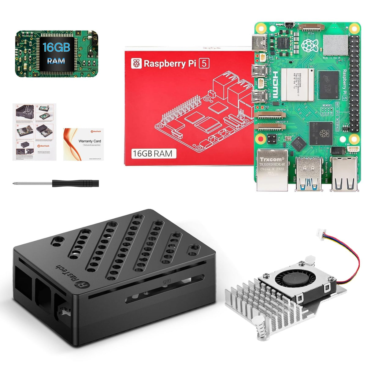 RasTech Raspberry Pi 5 Kit 16GB RAM with Active Cooler,Case for Pi5,Sc ...