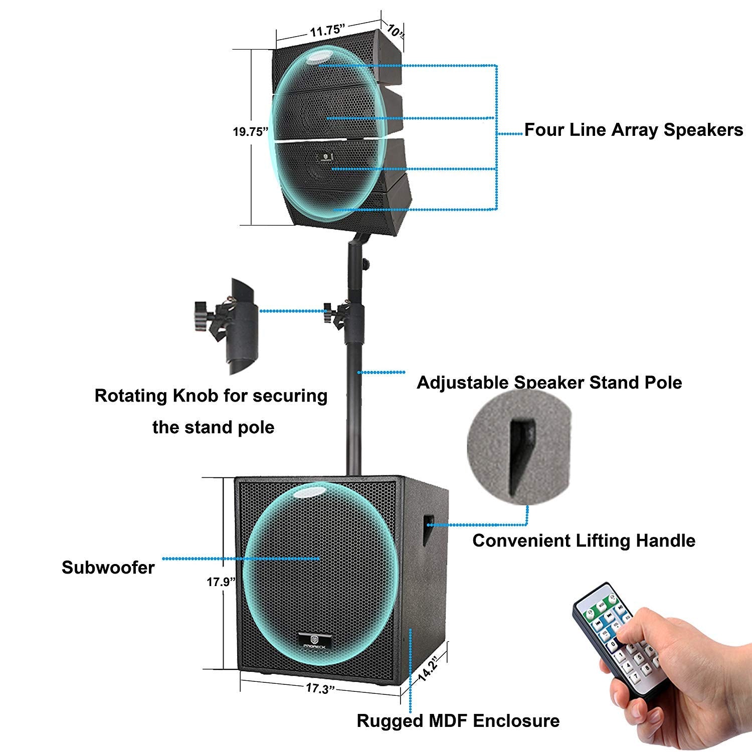 Proreck Club 3000 12-Inch 4000W Dj Powered Pa Speaker System Combo Set With Bluetooth Usb Drive Read Function Sd Card Remote Con