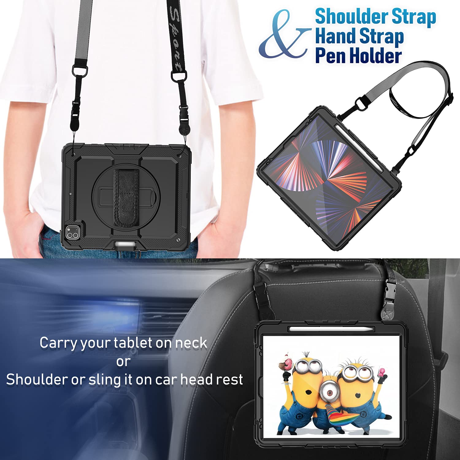 Timecity Protective Case For Ipad Pro 12.9 Inch 6Th/ 5Th/ 4Th/ 3Rd Generation, With Strong Protection, Screen Protector, Hand/Sh