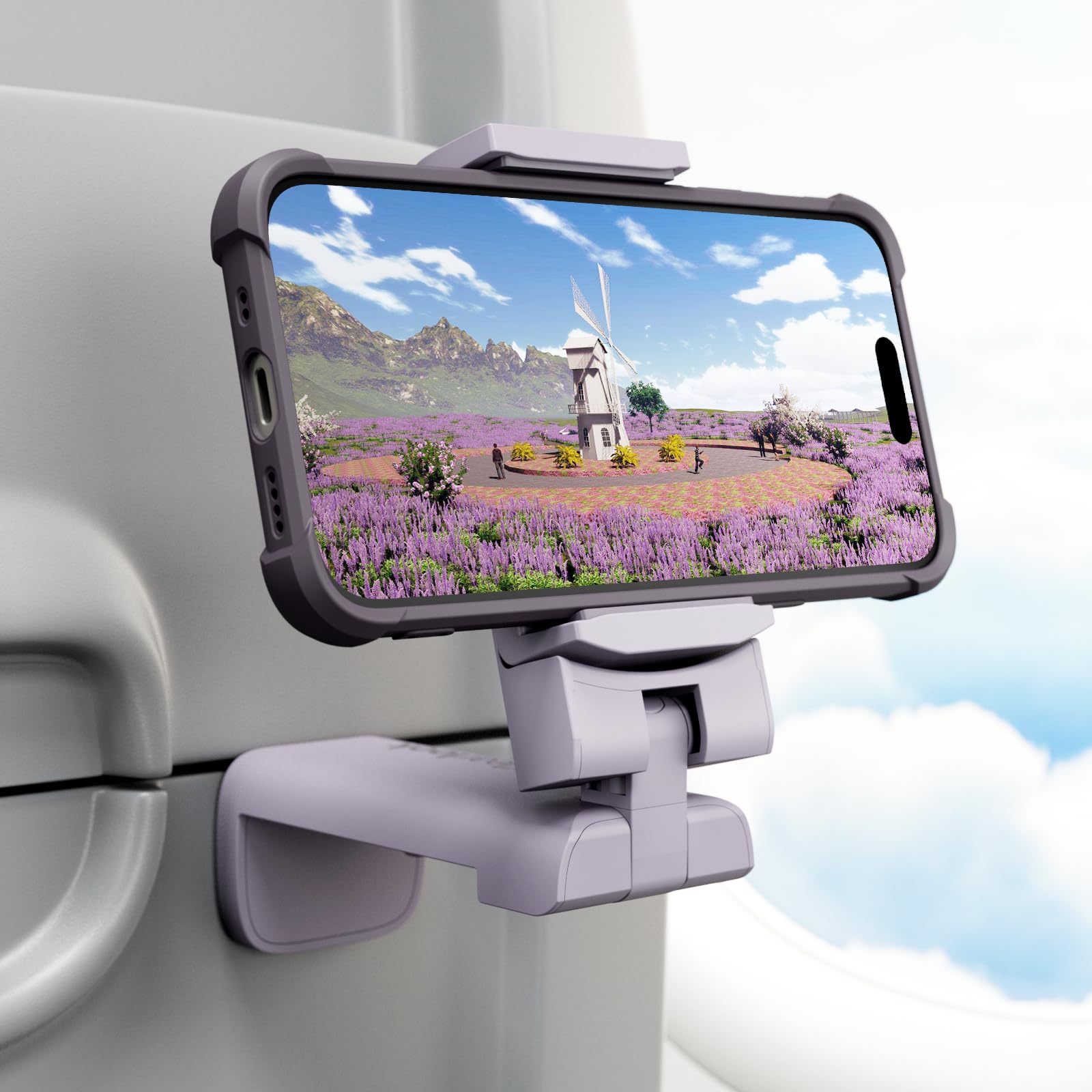 Airplane Travel Essentials Phone Holder, Klearlook Universal Flight Essentials Phone Mount With Multi-Directional 360 Rotation, 
