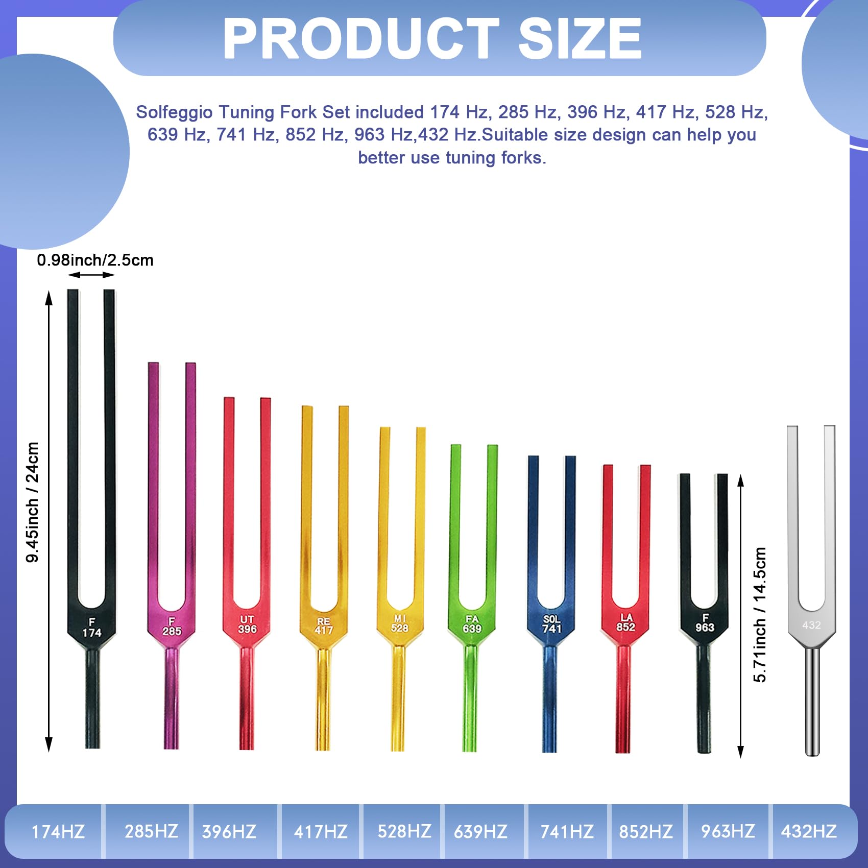 Tenfly Solfeggio Tuning Fork Set   10 Tuning Forks Perfect For Dna Healing, Chakra, Sound Therapy, Multicolour, With Exquisite A