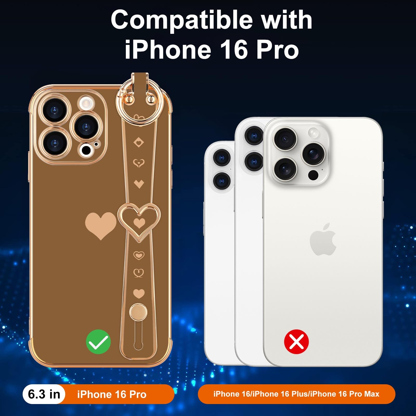 Llz.Coque For Iphone 16 Pro Case With Strap For Women Girls [2   Screen Protectors], Cute Love Hearts Design, Wristband Kickstan