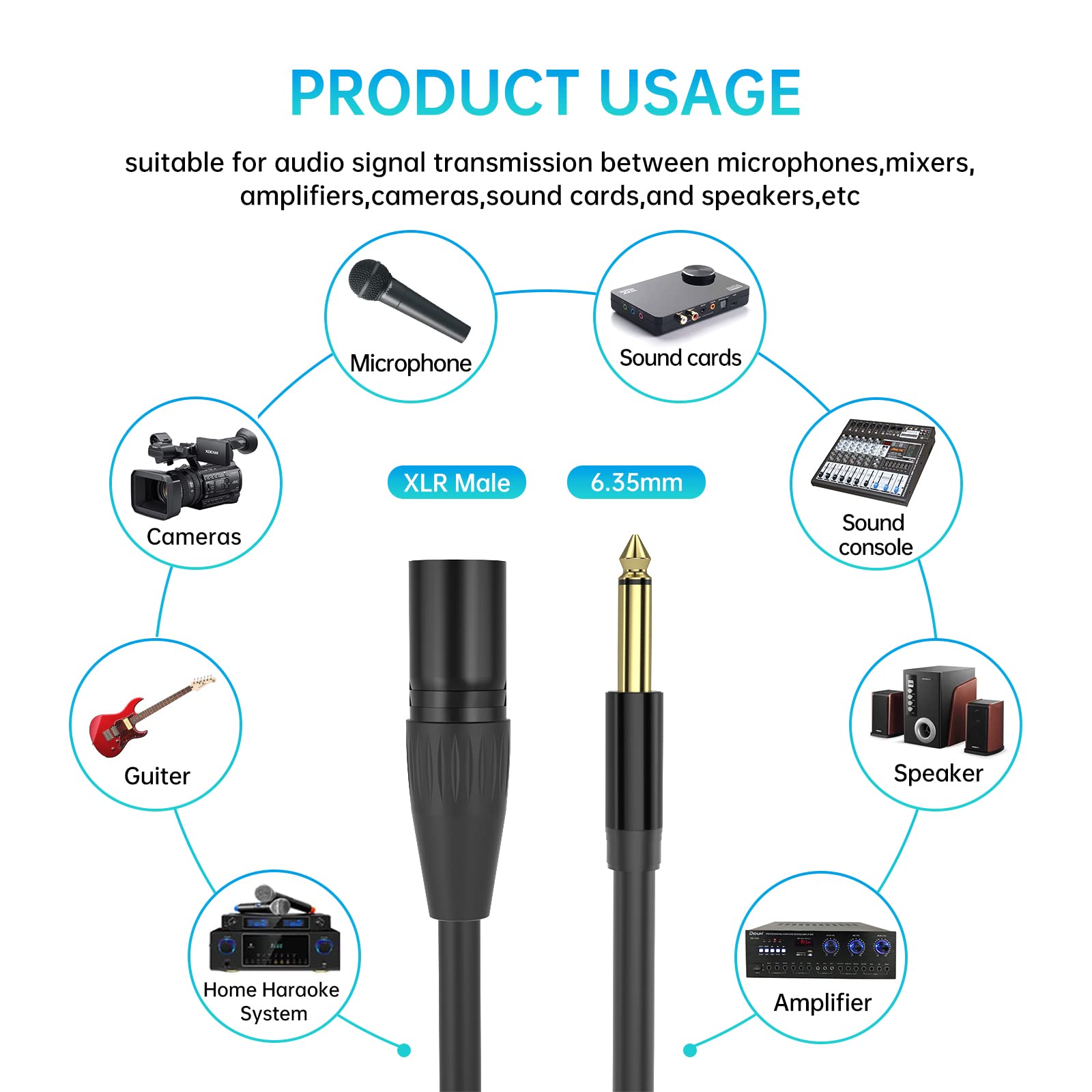 Yinker 1/4 Inch Ts To Xlr Male Cable, 6.35Mm To 3 Pin Male Microphone Cable Unbalanced Mic Cord   5Ft/1.5M 2Pack