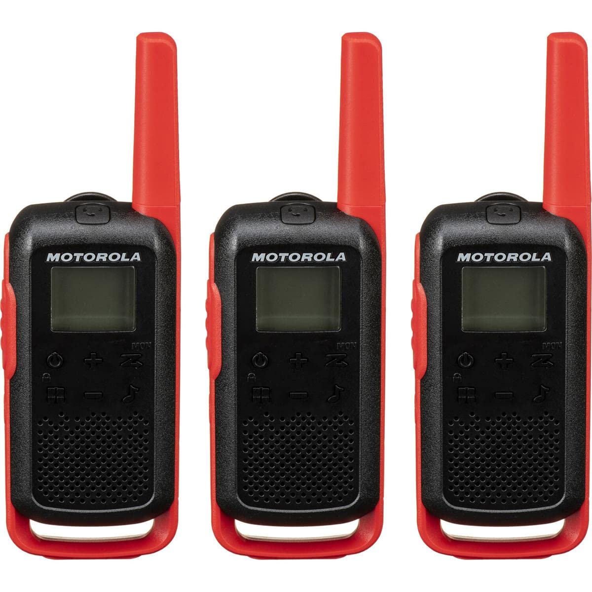 Motorola Solutions, Portable Frs, T210Tp, Talkabout, Two Way Radios, Rechargeable, 22 Channel, 20 Mile, Black W/Red, 3 Pack