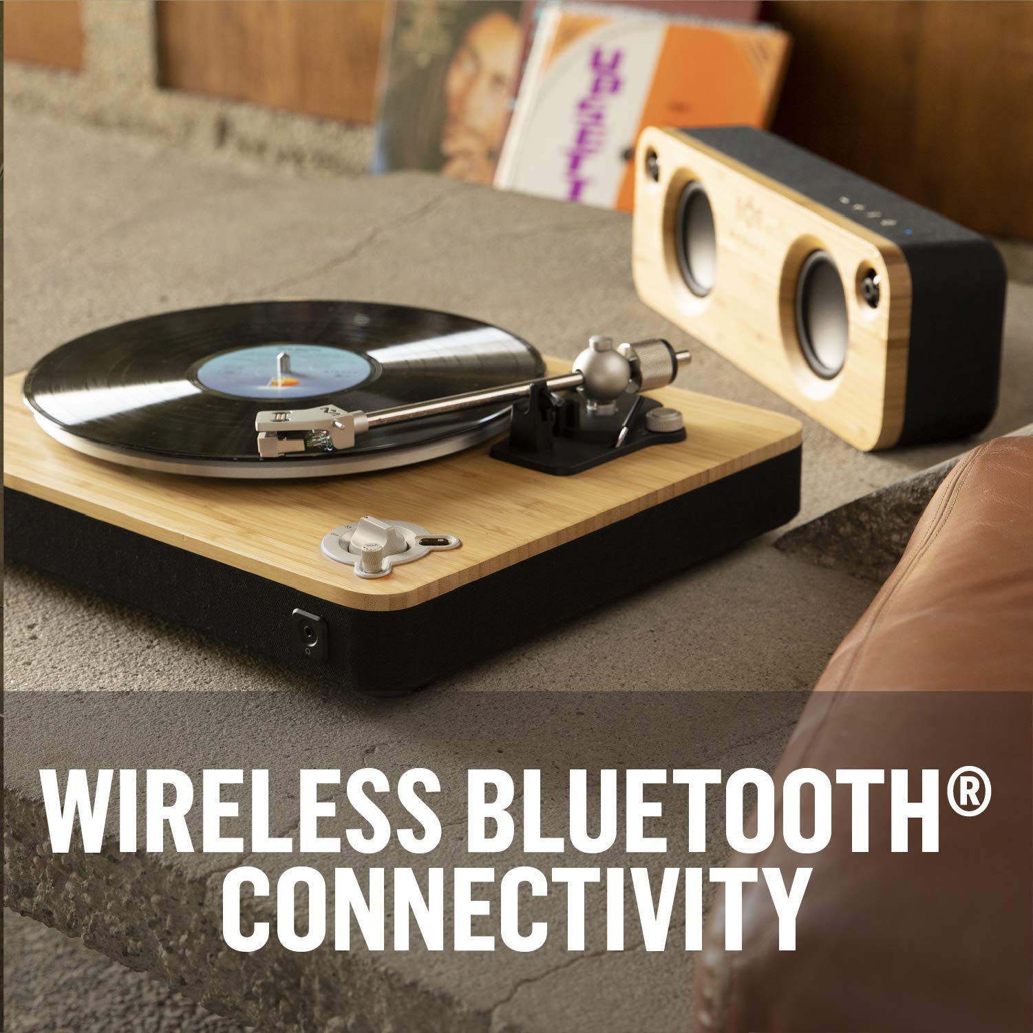 House Of Marley Stir It Up Wireless Turntable: Vinyl Record Player With Wireless Bluetooth Connectivity, 2 Speed Belt, Built In