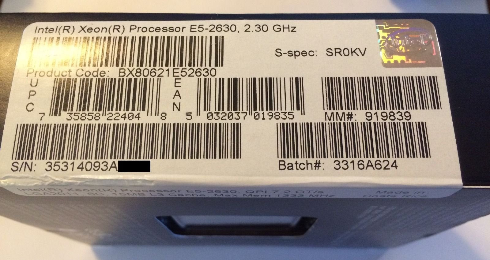 Intel E5 2630 2.3Ghz 15M 6 Core 95W Processor Sr0Kv