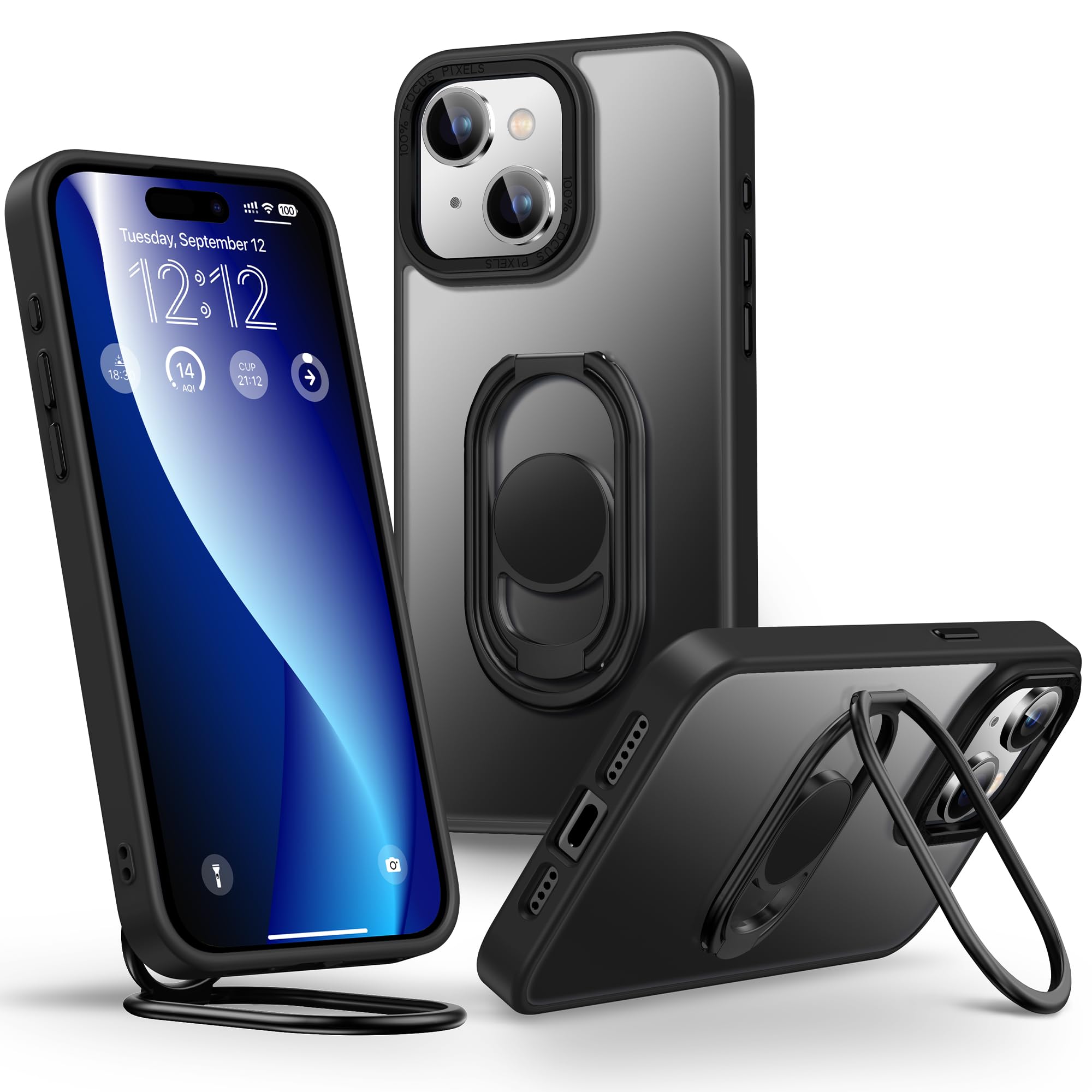 Shields Up for iPhone 15 Plus Case with Stand, Phone Case with Double Ring Holder [Adjustable & Foldable] Protective Translucent