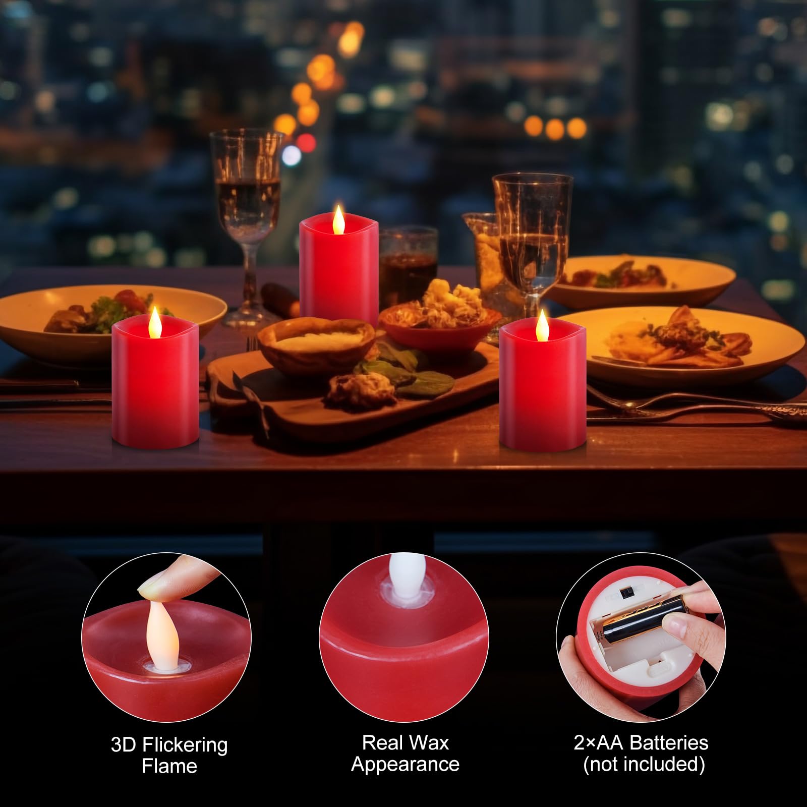 Milysoek 3X4 Flickering Flameless Candles Set Of 3,Real Wax Pillar Led Candles Flickering,4 Inch Flameless Candles With Remote,B