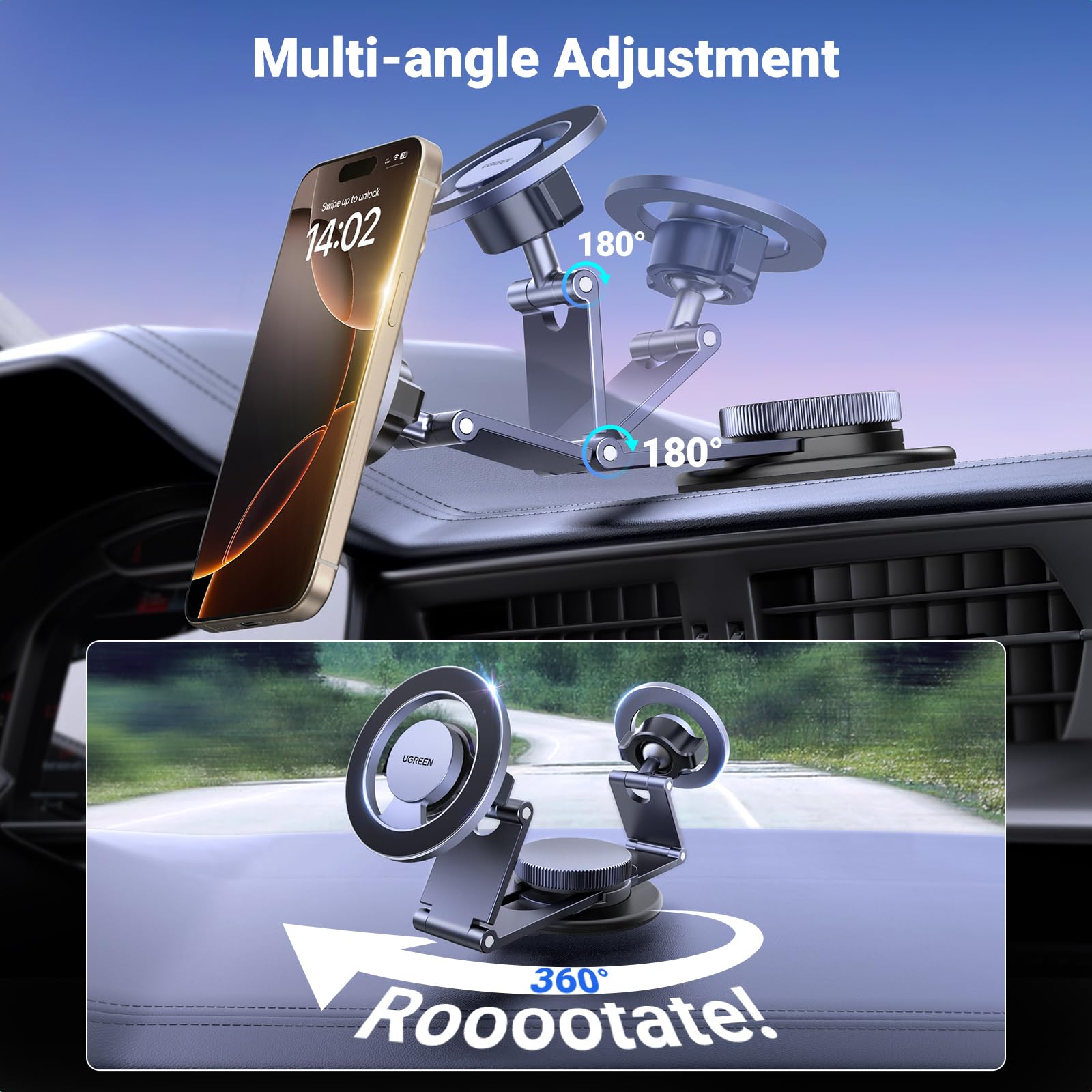 Ugreen For Magsafe Car Mount 360 Rotation Magnetic Phone Holder Dashboard Car Cellphone Holder Compatible For Iphone 16 15 14 13