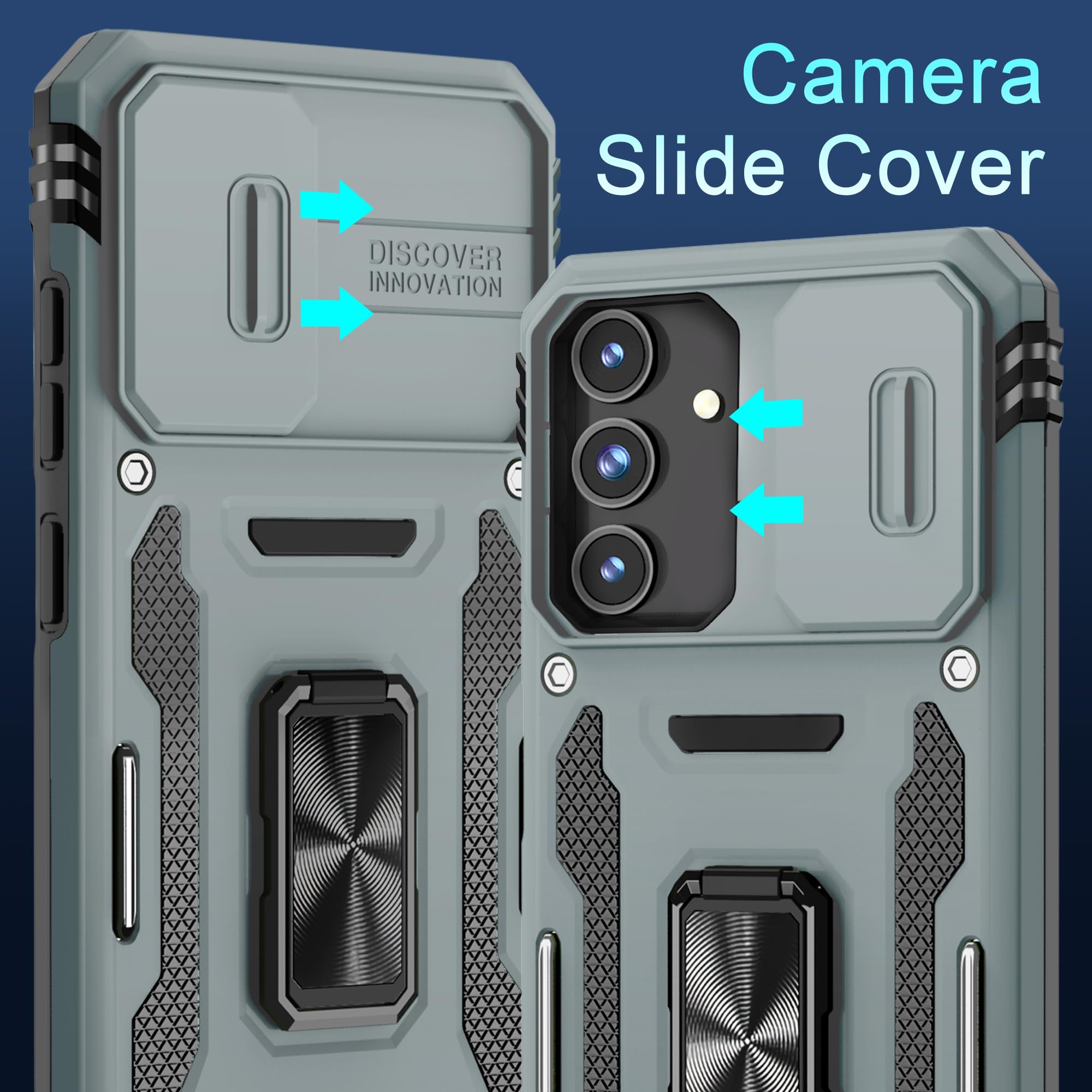 Deerlamn Case For Samsung Galaxy S24 Fe With Slide Camera Cover+Screen Protector(1 Pack), Rotated Ring Kickstand Military Grade