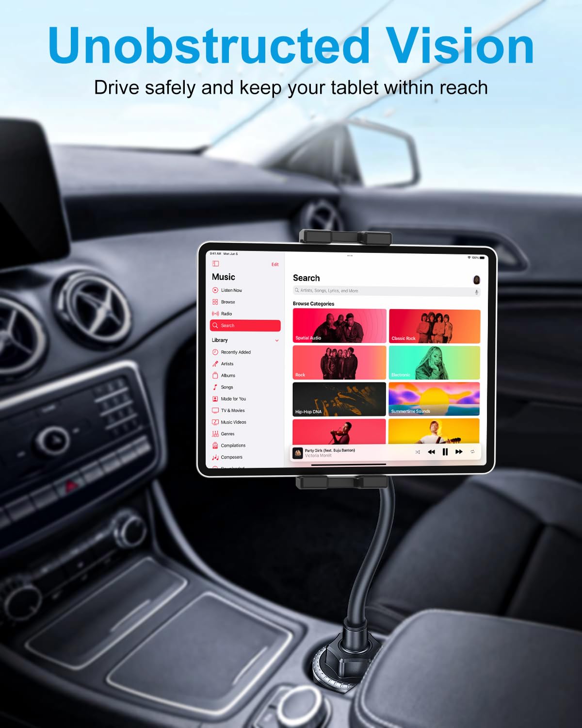 Gdzn Cup Car Tablet Holder For Car, Car Cup Holder Tablet Mount, Universal Adjustable Gooseneck Cup Holder Tablet Cradle With 36