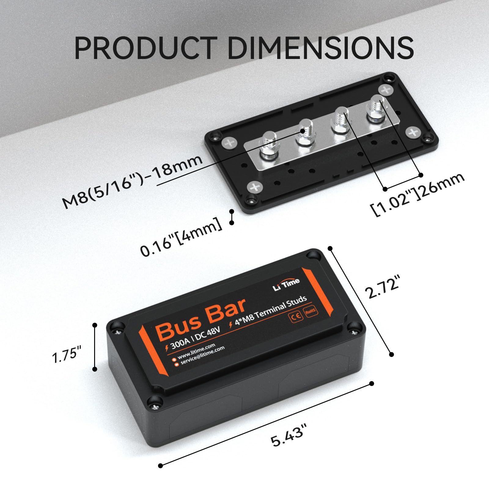 Litime Black Bus Bar For Lifepo4 Batteries High Voltage And Current Suitable For Automotive, Marine, And Solar Applications And