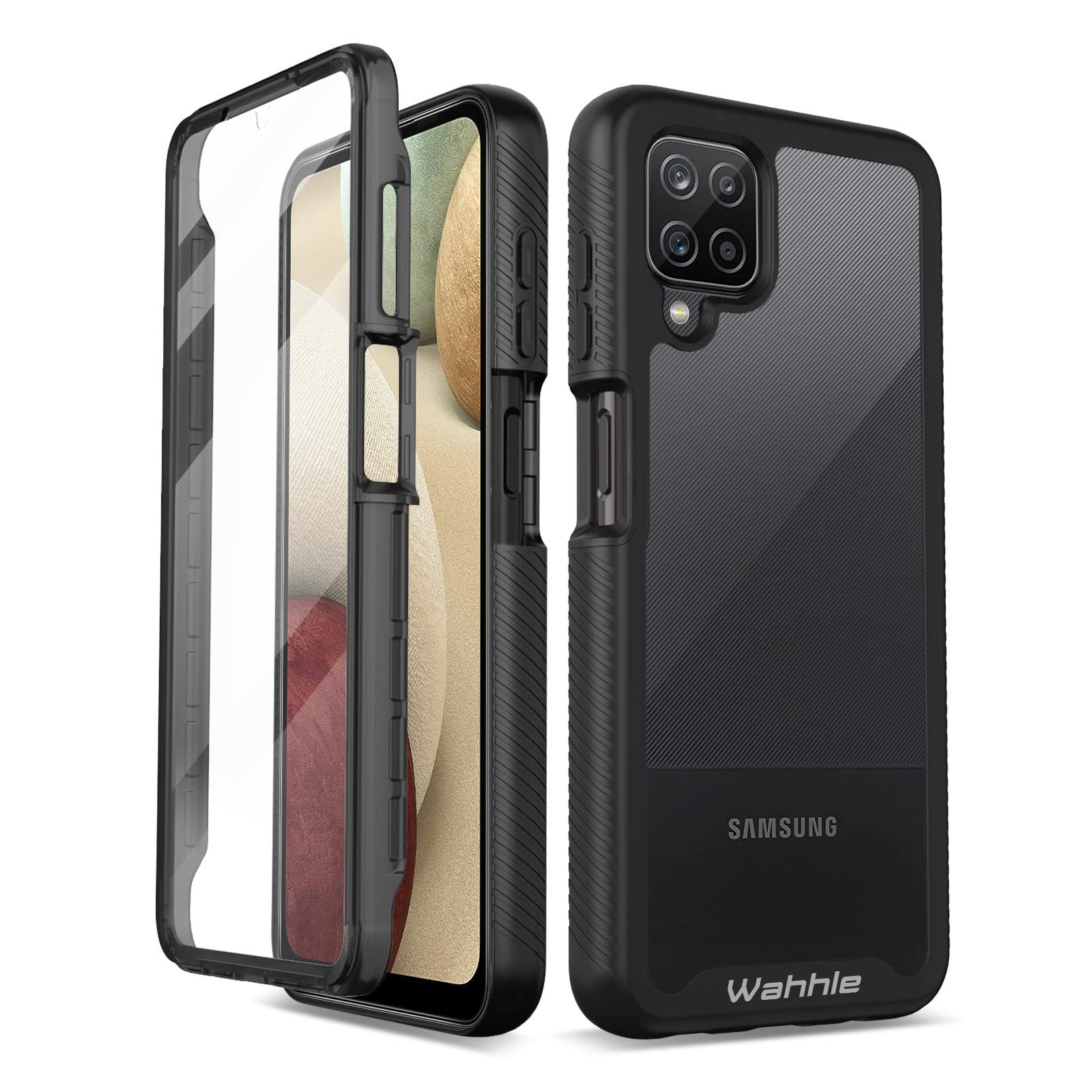 Wahhle Compatible With Samsung Galaxy A12 Case, Built In Screen Protector Full Body Shockproof Slim Fit Bumper Protective Phone