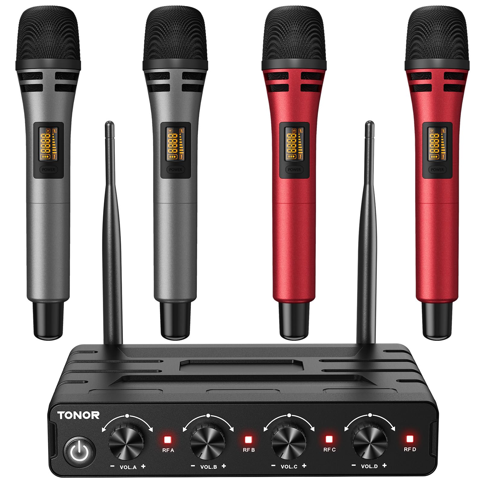 Tonor Wireless Microphones System With 4X10 Channels Cordless Handheld Microfono Inalambrico, Uhf Mics With Stable Signal Transm