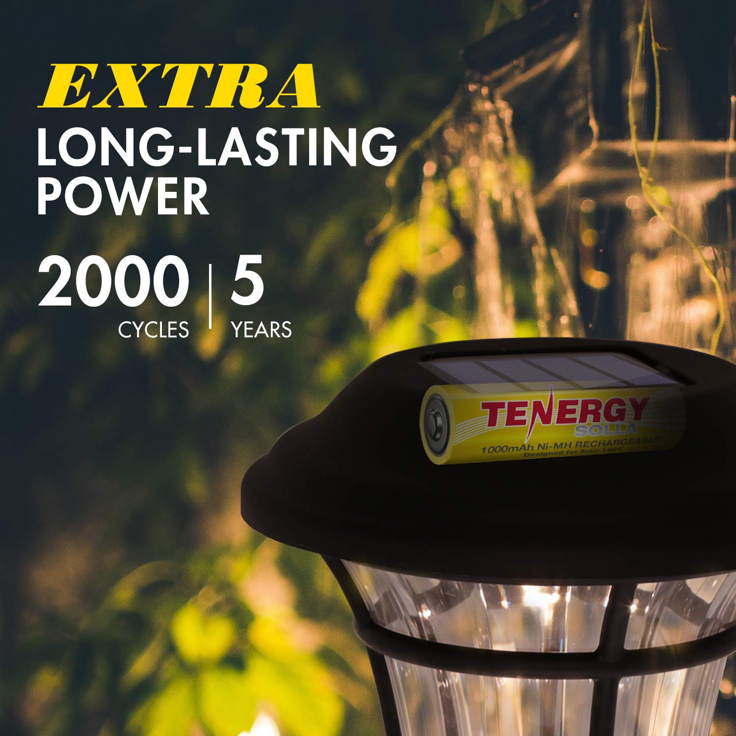 Tenergy Solla Rechargeable Nimh Aa Battery, 1000Mah Solar Batteries For Solar Garden Lights, Anti Leak, Outdoor Durability, 5+ Y
