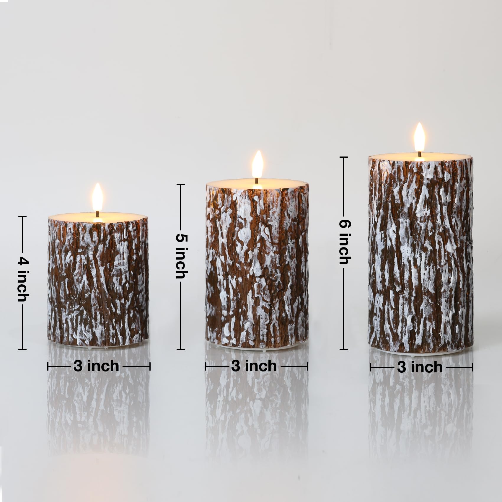 Eywamage Brown Pine Bark Flameless Pillar Candles With Remote, Farmhouse Battery Operated Led Wood Candles Set Of 3