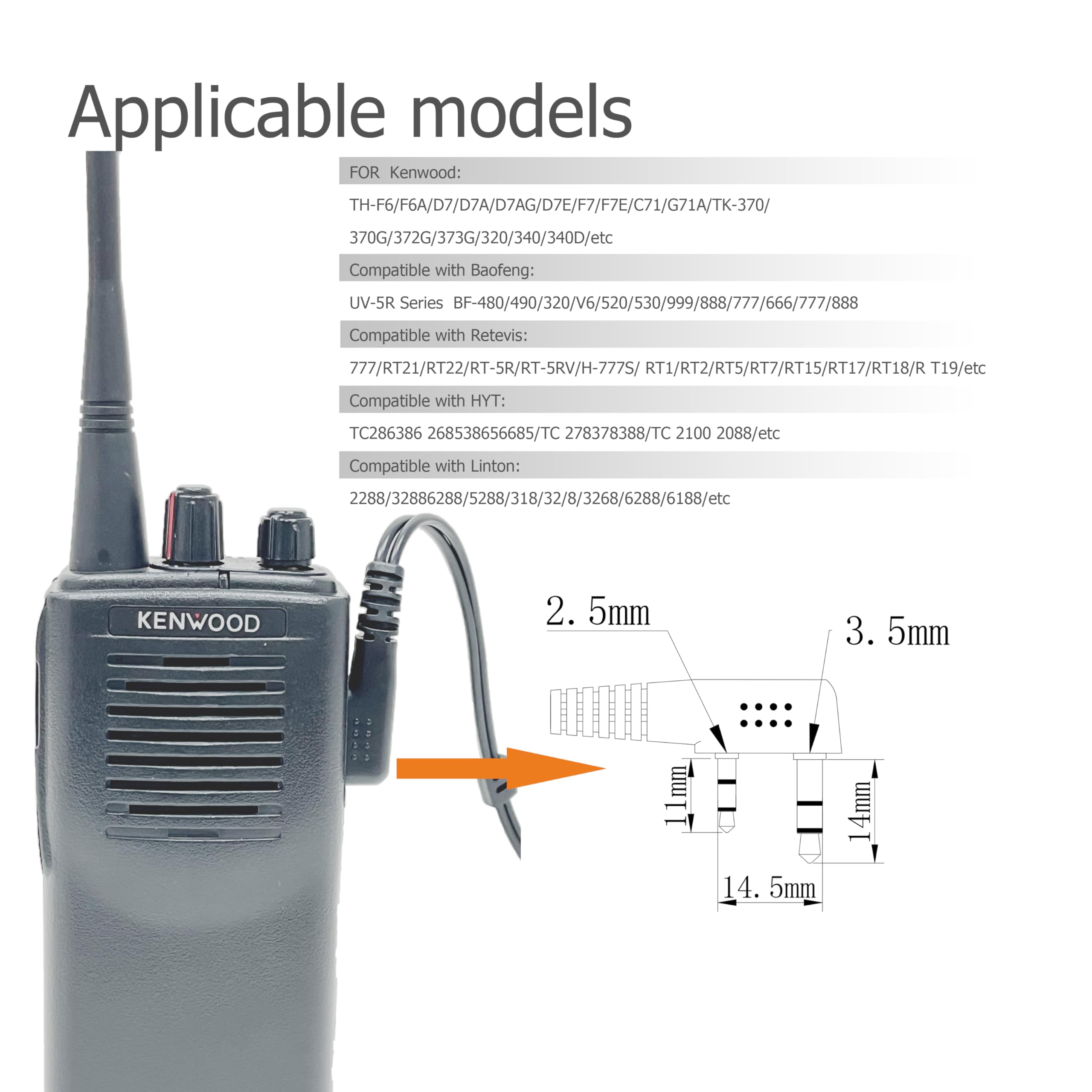 Shon Walkie Talkie Earpiece With Mic   2 Pin Acoustic Tube Earpiece For Crystal Clear Sound, Compatible With Kenwood Baofeng And