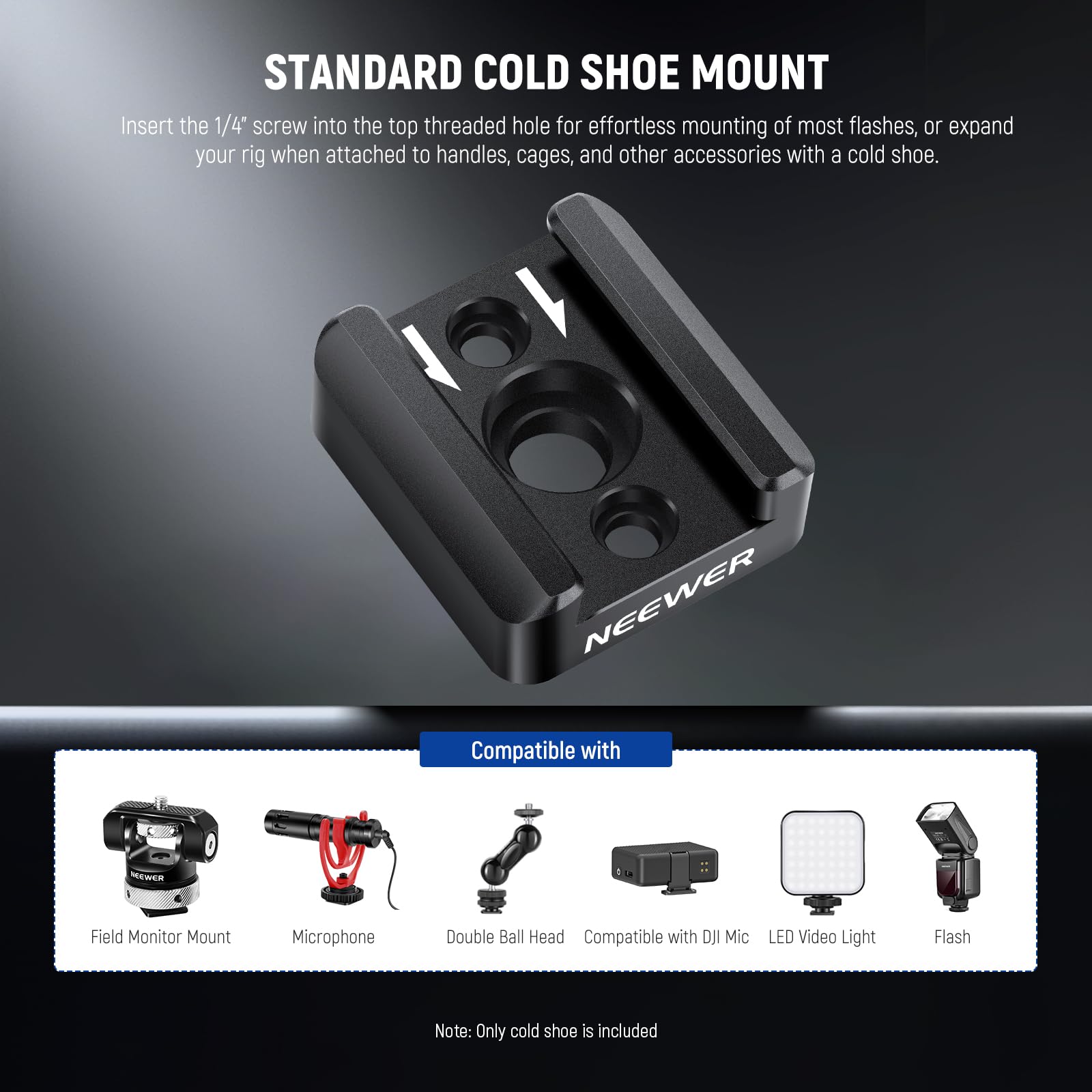 Neewer 3 Pack Cold Shoe Mount Adapter, Cold Shoe Bracket With 1/4'' Thread, Compatible With Smallrig Dslr Camera Cage Microphone