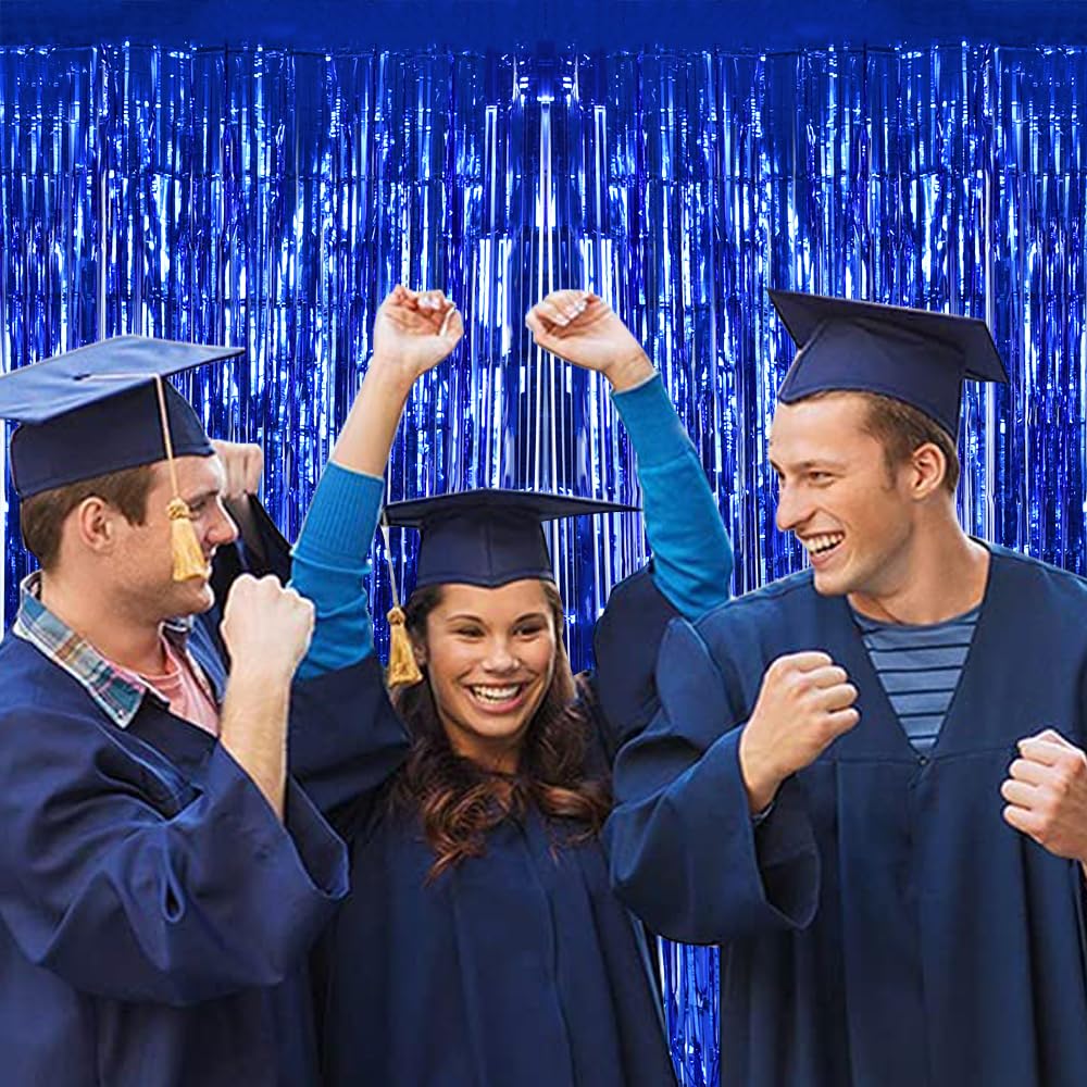 Beishida 4 Pcs Blue Door Streamers Tinsel Curtain Party Backdrop Fringe Foil Wall Background For Birthday Halloween Christmas We