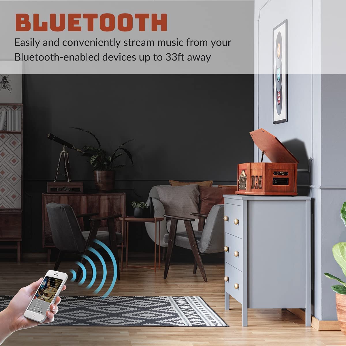 Orcc 10 In 1 Record Player, Nostalgic Turntable For Vinyl Record With Bluetooth, 2 Built In Speakers, Cd, Cassette, Am/Fm Radio,