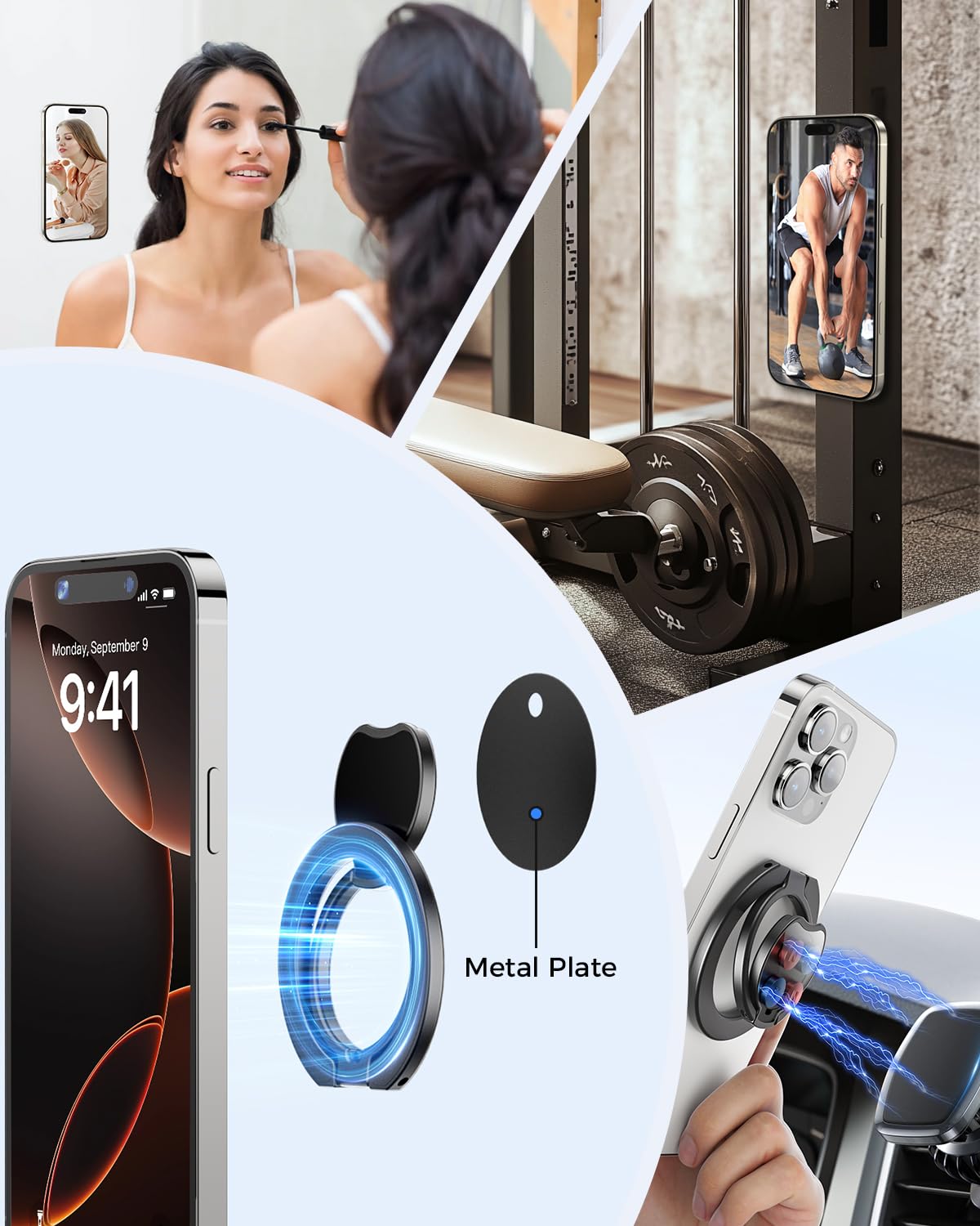 Superone Dual-Side Magnetic Ring Holder For Magsafe, 2025 Upgraded Removable Gym Mag Safe Phone Grip With Kickstand For Iphone 1