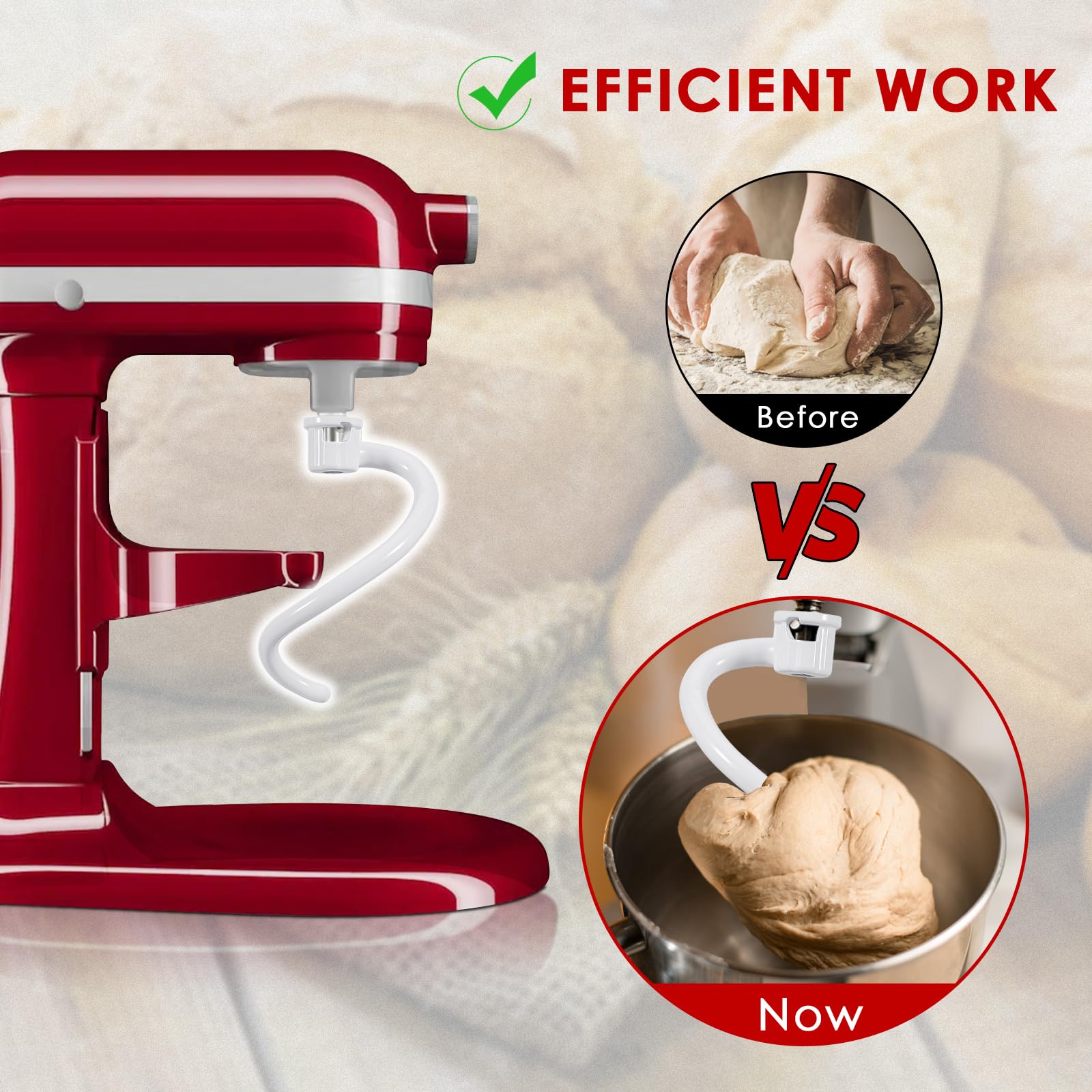 Spiral Dough Hook For Kitchenaid 5Plus & 6Qt Bowl Lift Stand Mixers, Bread Hook Attachment For Kitchen Aid Accessories And Attac