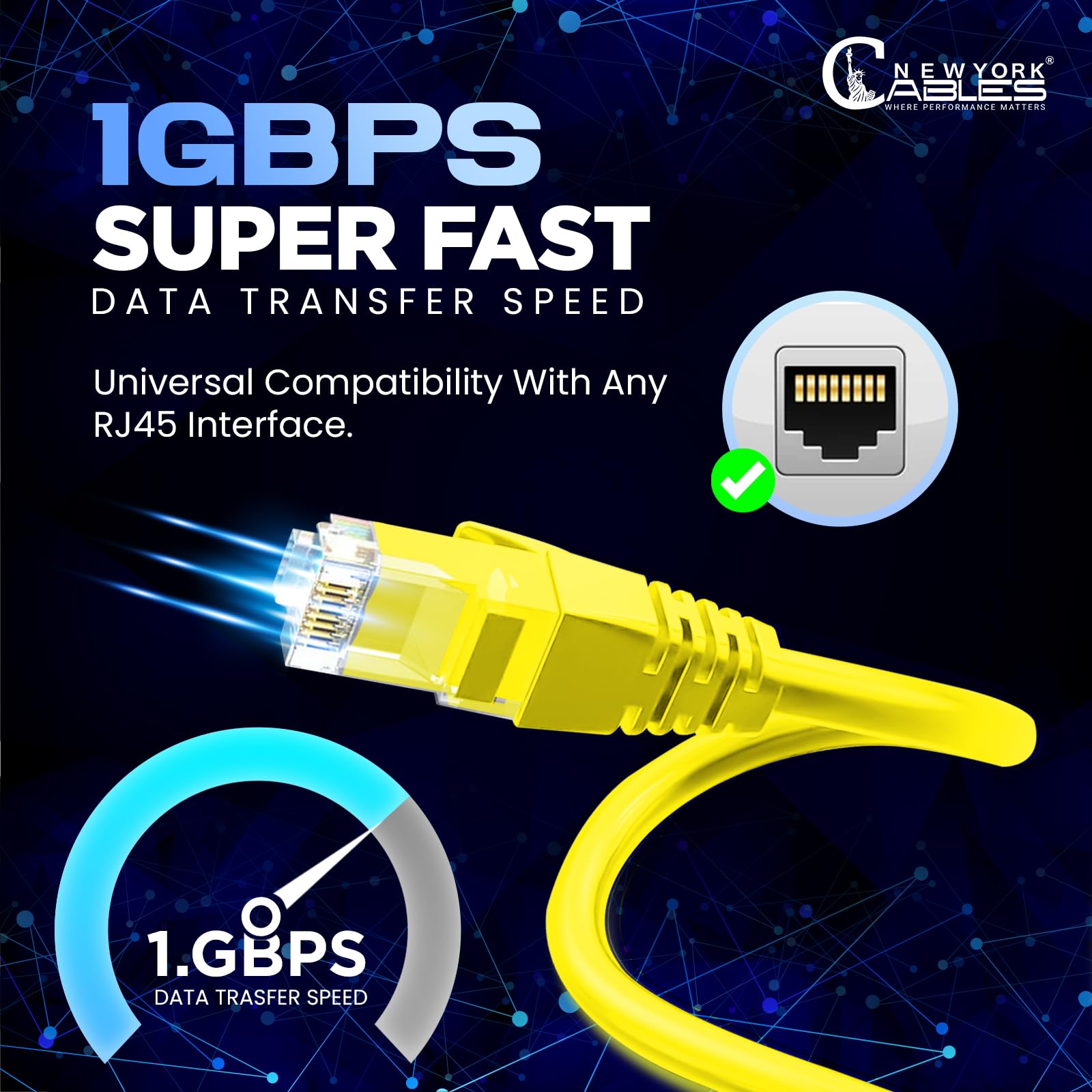 Newyork Cables Cat6 Ethernet Patch Cable 1 Ft (5 Pack), Snagless Cat6 Patch Cables For Data Centers, 10Gbps, 550Mhz Ethernet Cord, Bare Copper Network Patch Cables For Home And Enterprise  Yellow