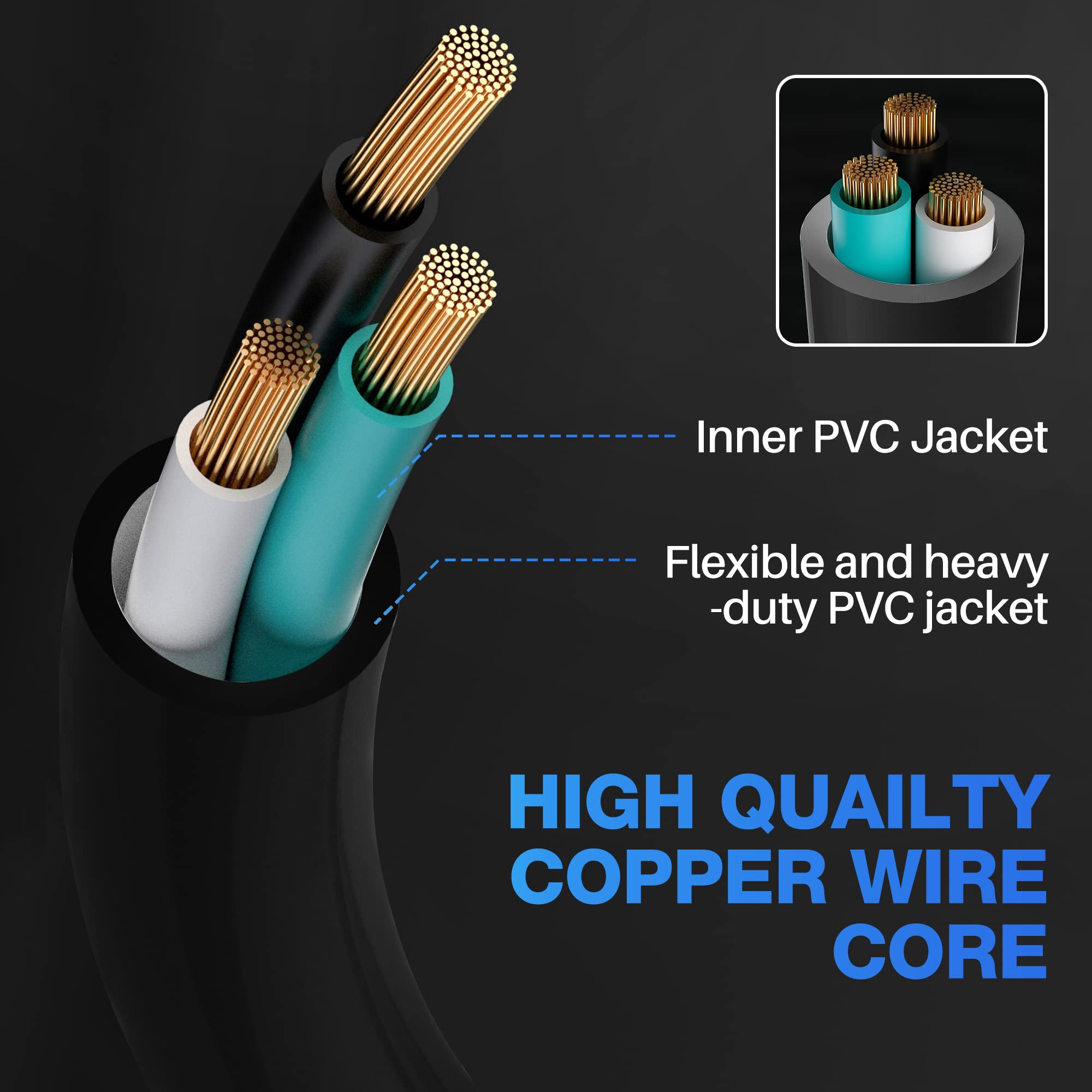 14/3 Gauge Heavy Duty Outdoor Extension Cord 30 Ft, 90 Degree Angled 3 Prong Plug, 14 Gauge Power Cable With 3 Outlets, 14Awg, 1