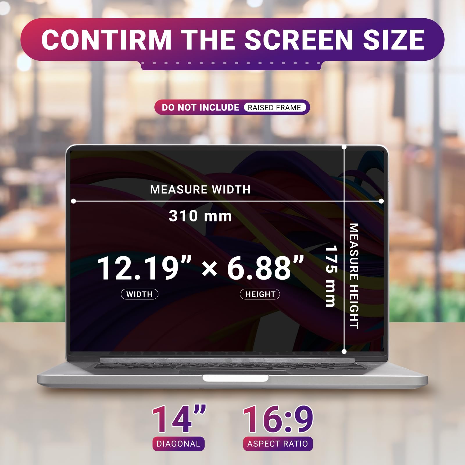 Zcazy 14 Inch Laptop Privacy Screen Protector, 16:9 Aspect Removable Anti Glare Blue Light Filter Protector   Scratch Resistant