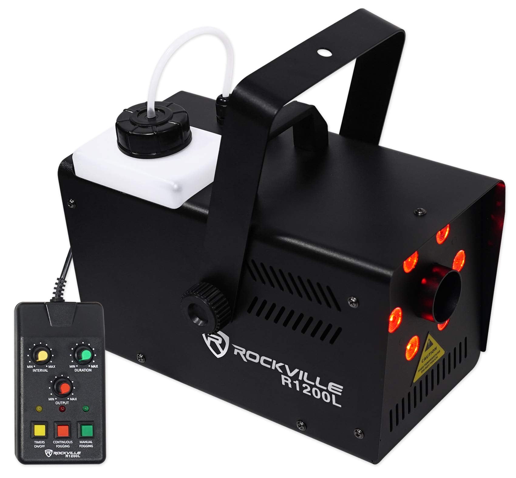 Rockville R1200L Fog/Smoke Machine With Rgb Lights, Sound Activated, 2 Remotes, Dmx Control, 12,000 Cfm, Carry Bag, Perfect For