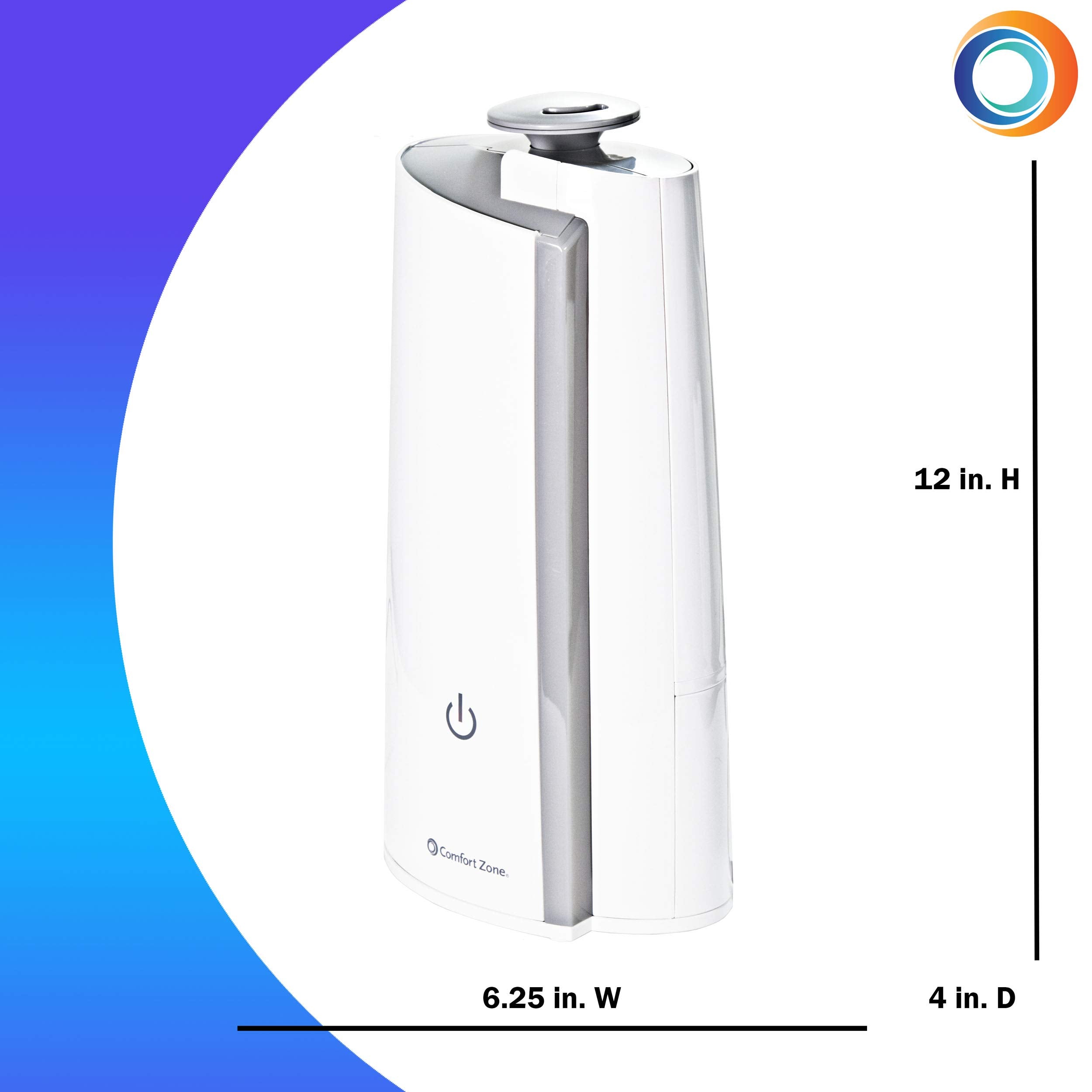 Comfort Zone Czhd50 0.3 Gallon/1.3 Liter Ultrasonic Mini Tower Humidifier, Top Fill With Digital Controls, White