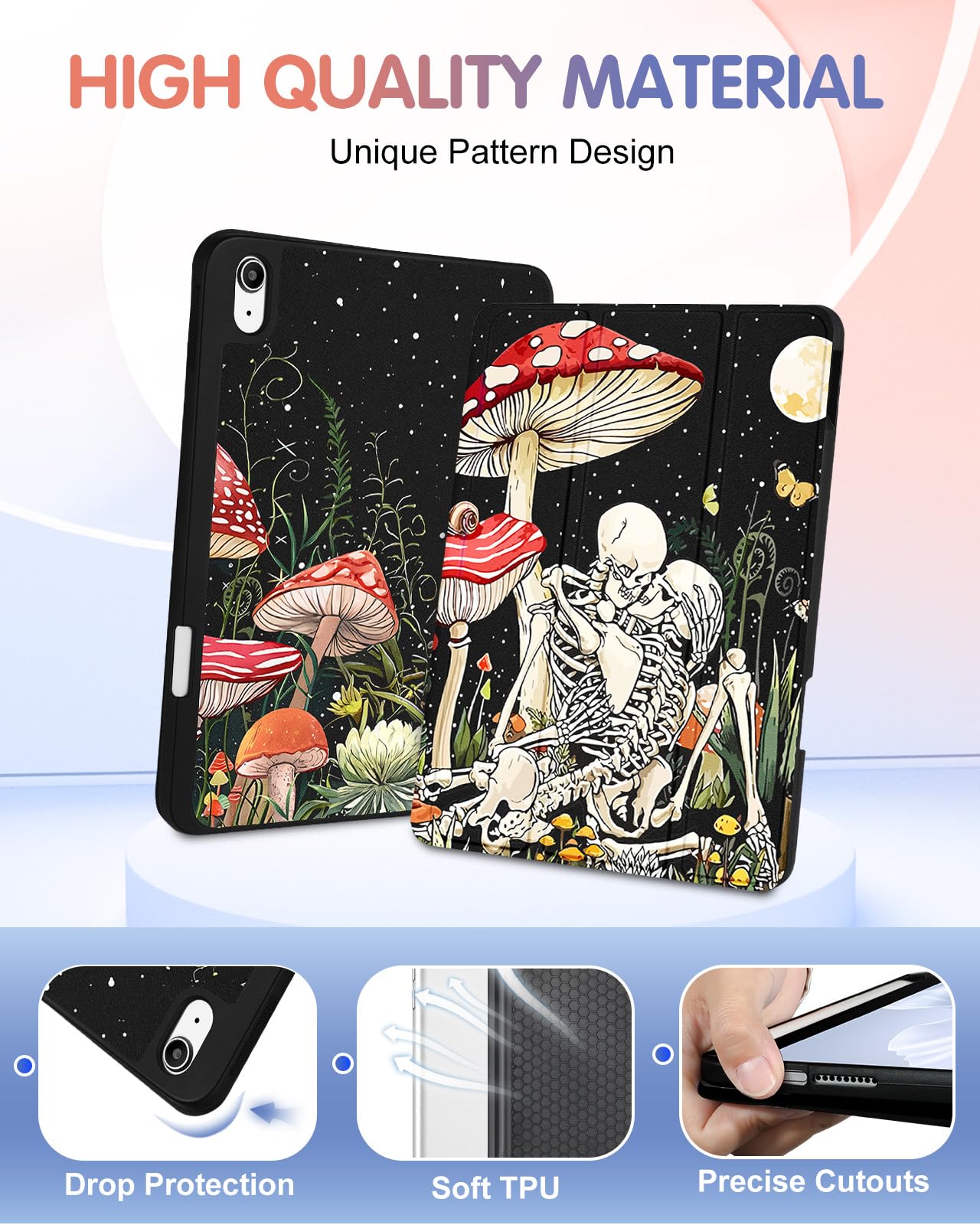 Wazzasoft For Apple Ipad 10Th Generation Case 10.9 Inch Cute Women Girls Folio Cover Eens Mushroom Design Unique Cool With Penci