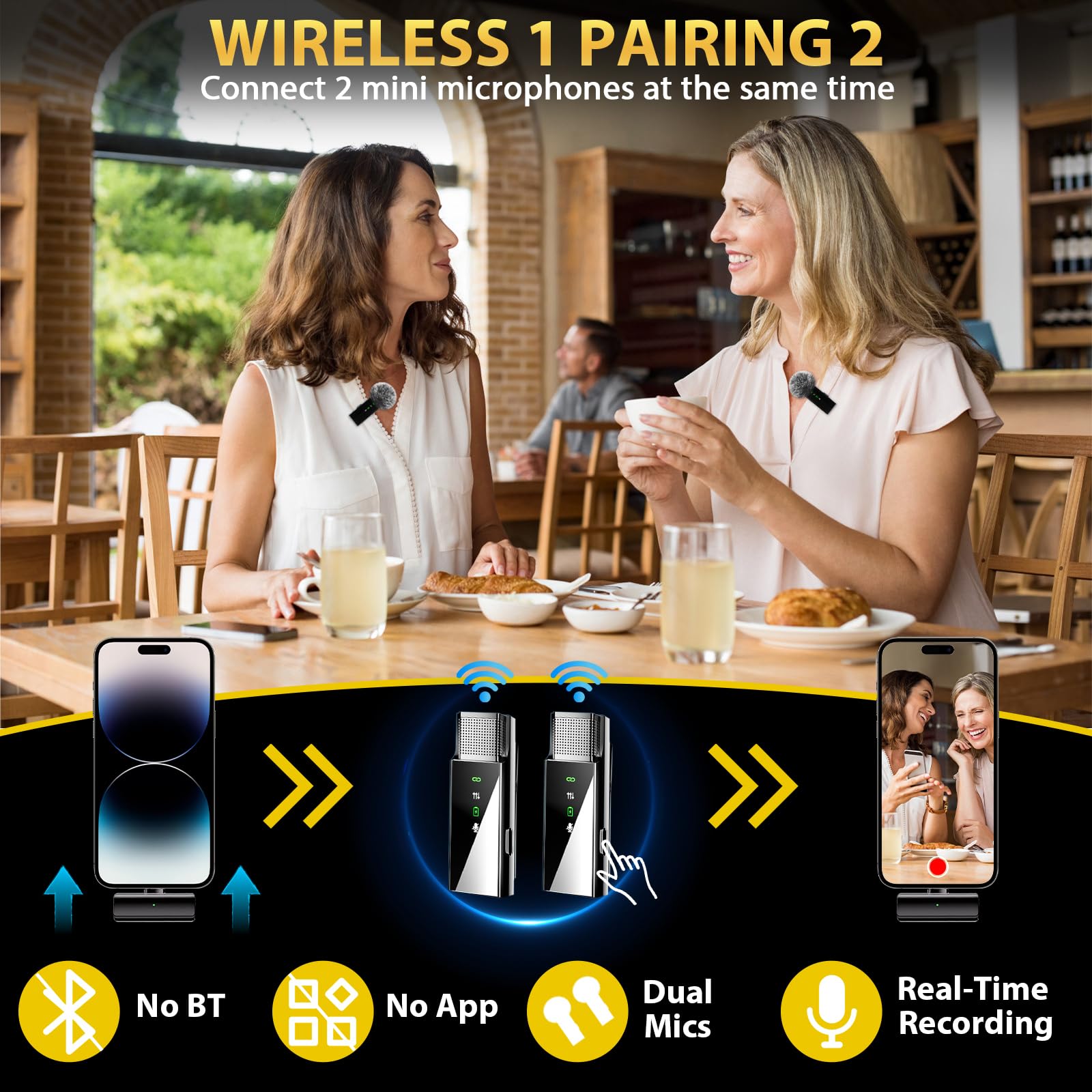 Yoobao Wireless Lavalier Microphone For Iphone 16 15 14, Android, Pc, Usb C Mini Microphones With Metal Charging Case, 164Ft Ran