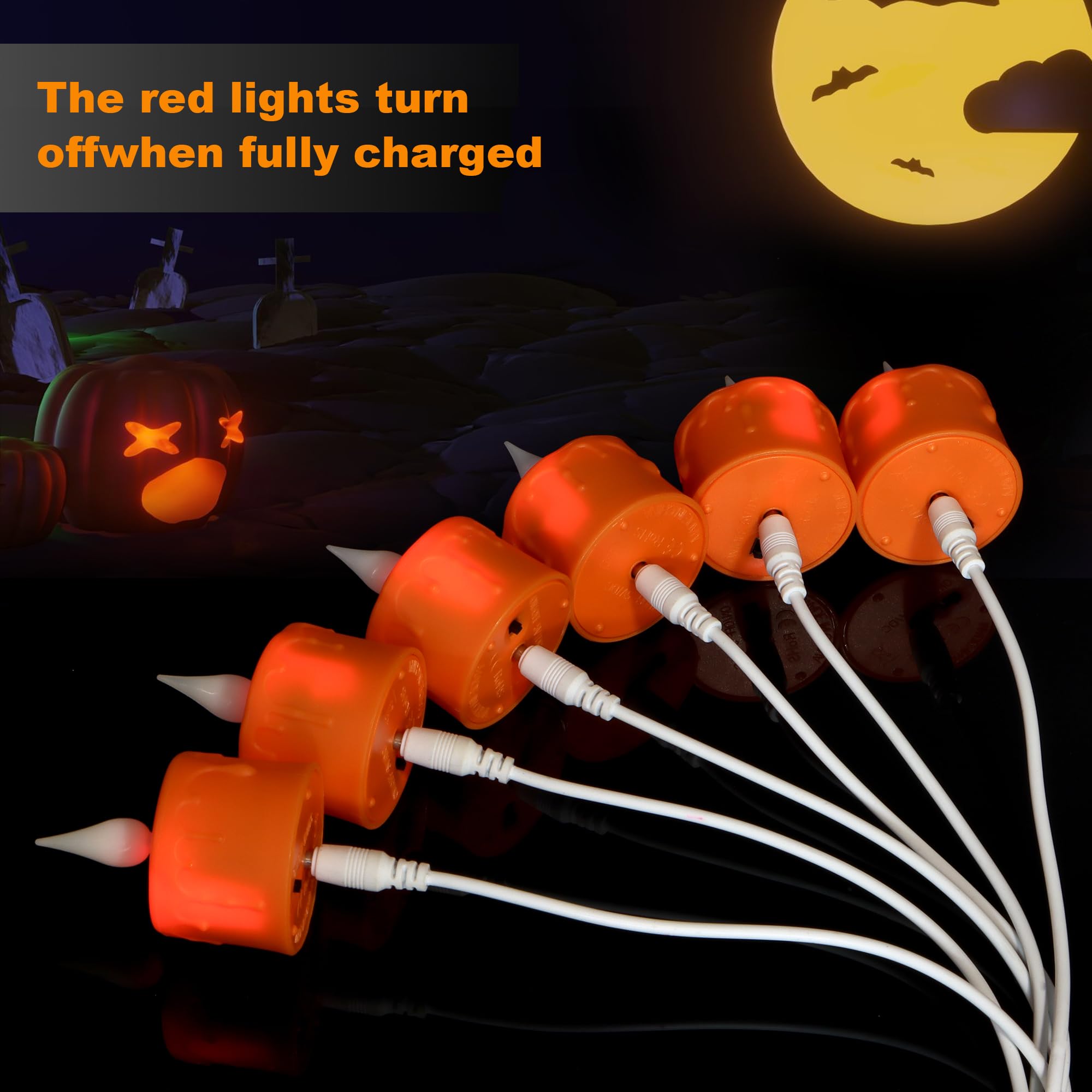 Daord 6 Pcs Halloween Orange Led Tea Light Candles Rechargeable Flickering Flameless Pumpkins Tealights With Remote For Fall Hal
