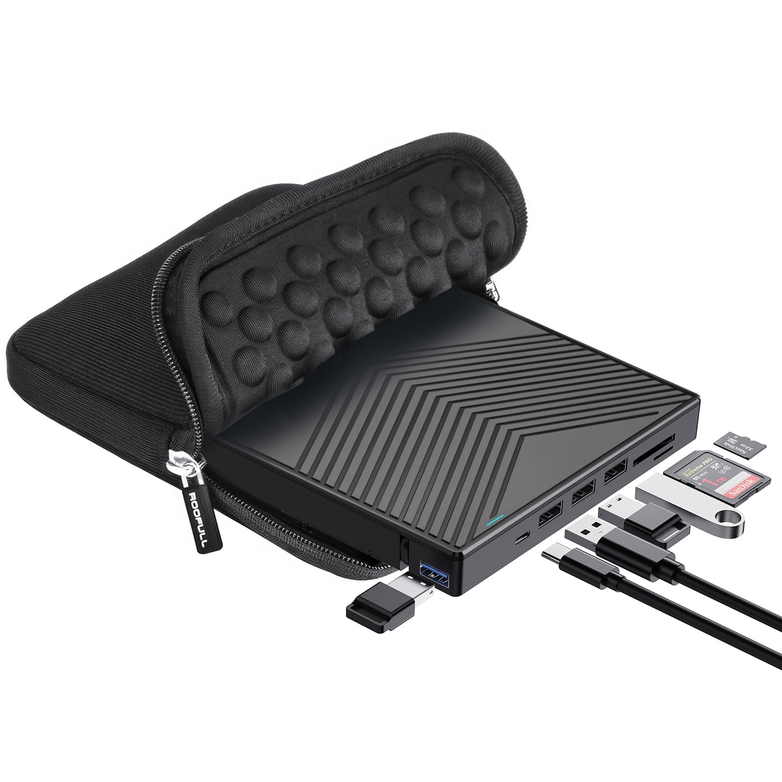 Roofull External Cd Dvd Drive Player Burner Cd/Dvd Rom +/ Rw Optical Disk Drive With Usb Ports Hub + Sd/Tf Card Reader + Portabl