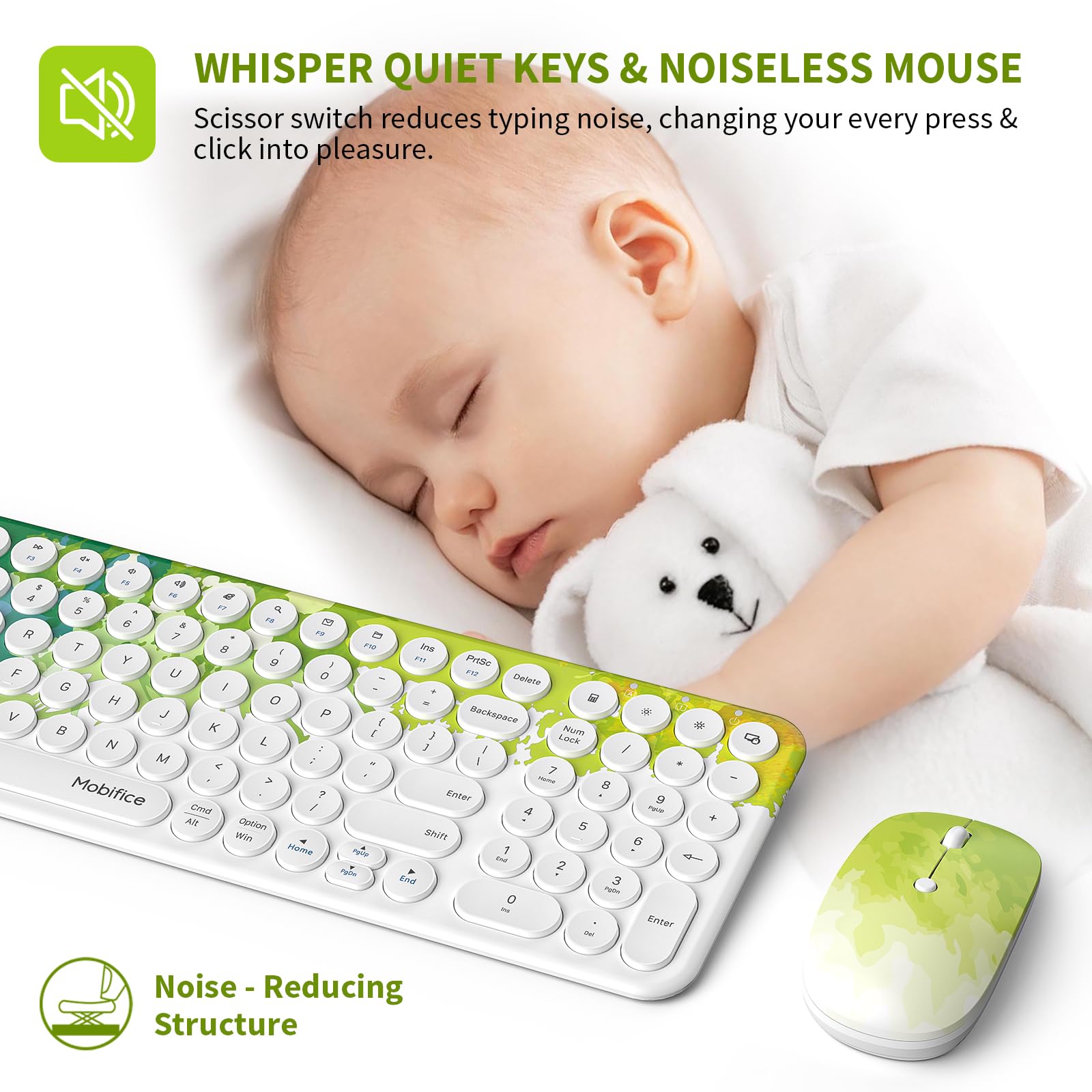 Wireless Keyboard And Mouse Combo 2.4Ghz Usb Ultra-Thin Cute Cordless Compact-Sized Silent Retro Computer Keyboard&Mouse Set For