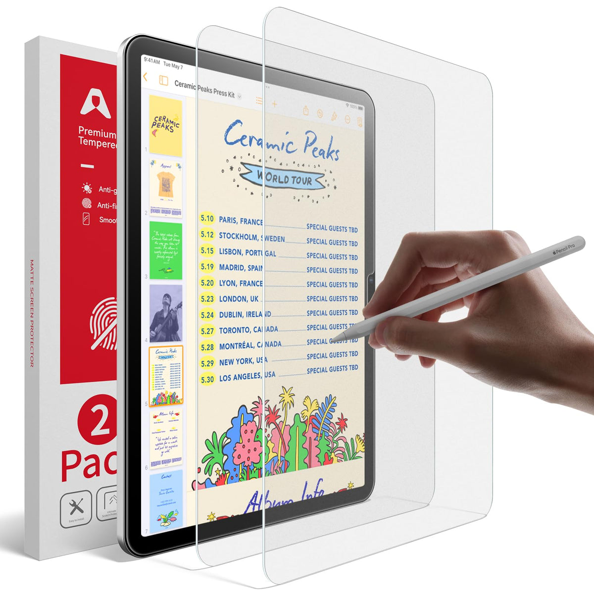 Ambison [2 Pack] Paper Matte Glass Screen Protector Compatible With Ipad Air 11Inch M3 2025 7Th Gen&M2 2024 6Th Generation Writing Smoothly Anti Glare&Fingerprint Smooth As Silk Tempered Glass Scratch-Resistant