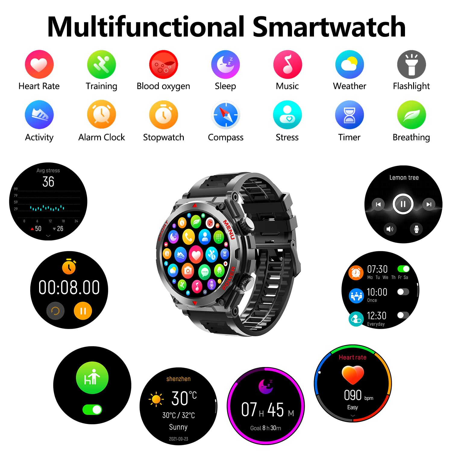 Jdcrsj Military Smart Watch, Smartwatch With Text And Call, Ai Built-In,Reply Sms,Heart Rate, Blood Oxygen, And Activity Tracker