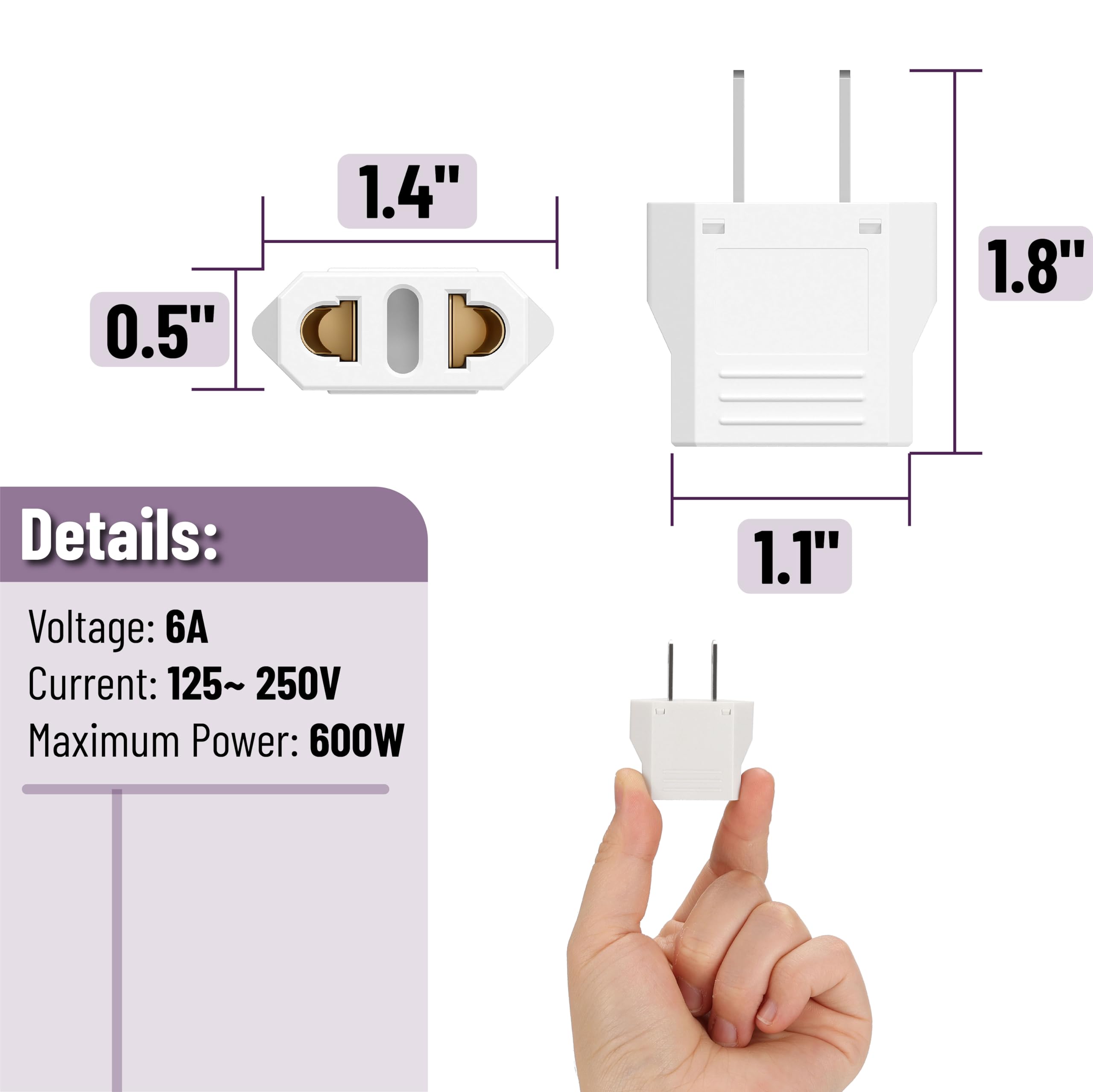 Bates European to US Plug Adapter, 10 Pack, White, Model STCG010B324VQ, EU to USA Conversion