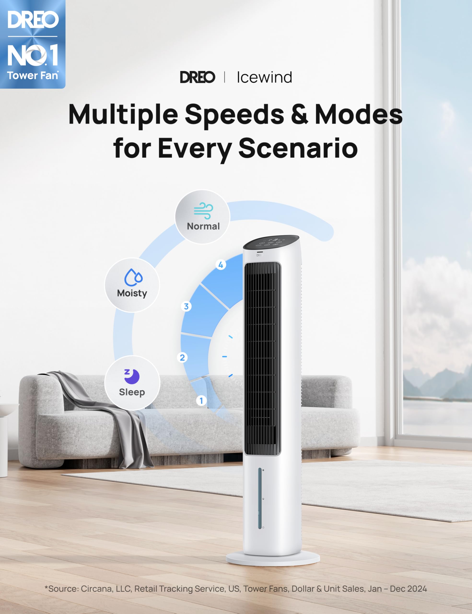 Dreo Tower Fan For Bedroom, 40 Evaporative Air Cooler, Cooling Fans That Blow Cold Air With 80 Oscillating, Removable Water Tank